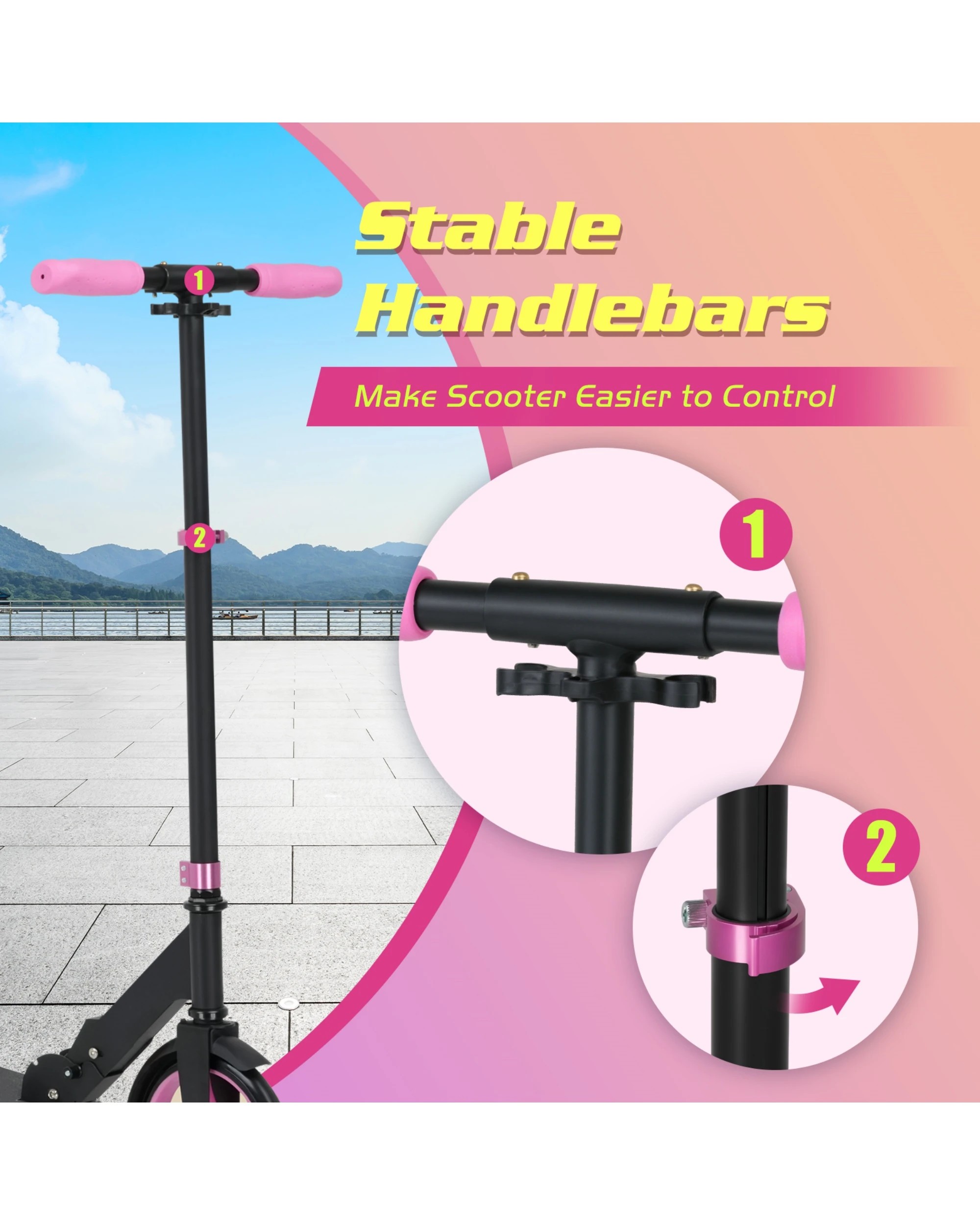 8 Advwin Folding Kids Kick Scooter w/ Big Wheel & Adjustable Height Pink, 8 of 8