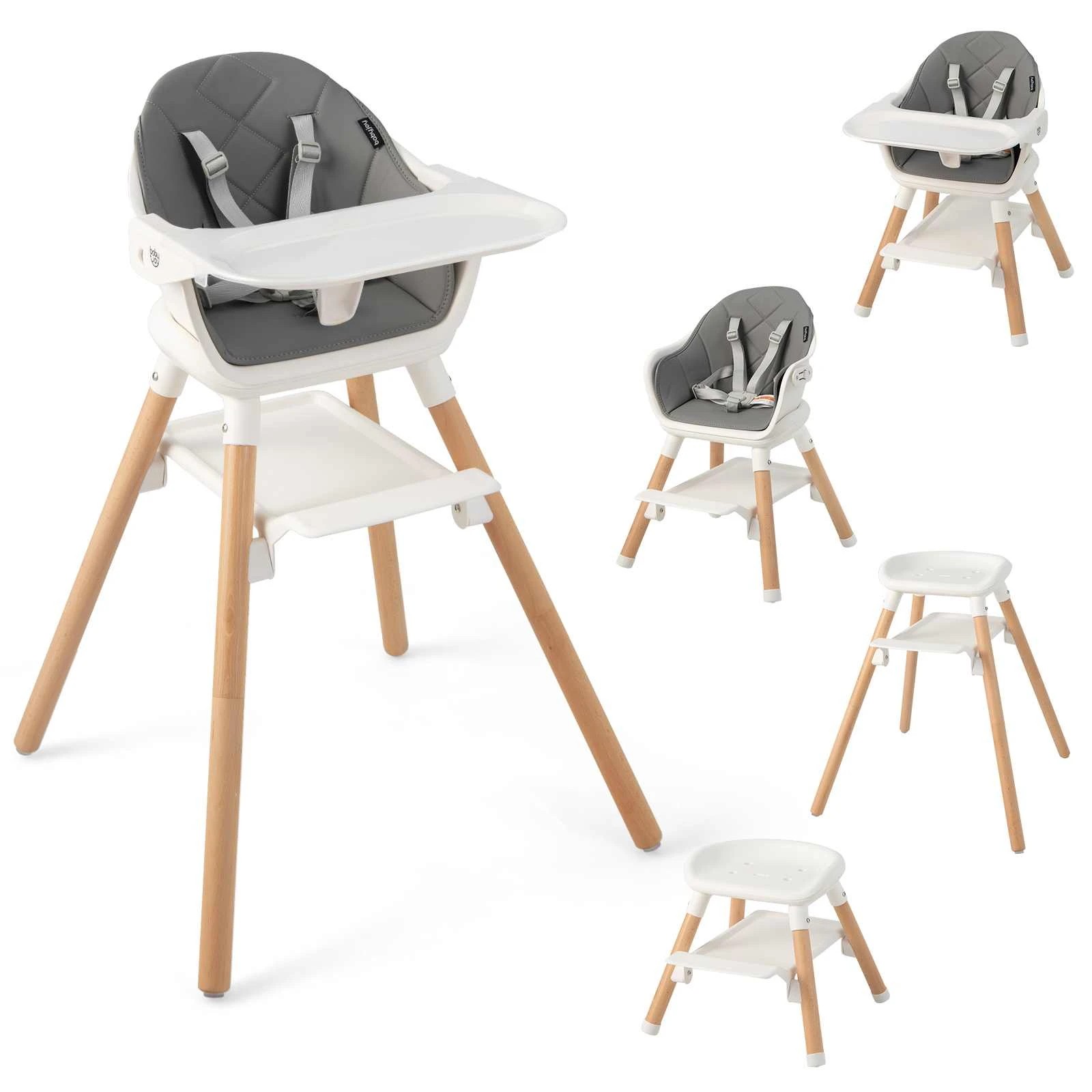 1 Costway High Chair Wooden Dining Seat White, 1 of 2