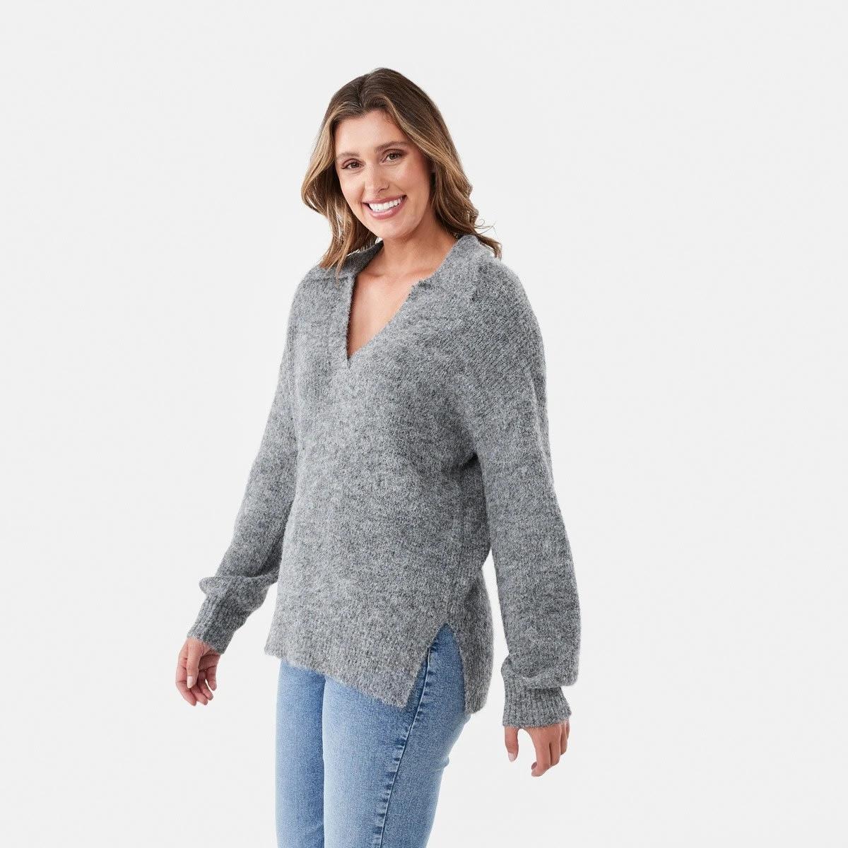 2 Fluffy Knit Polo Jumper Gry Chmrle, 2 of 6