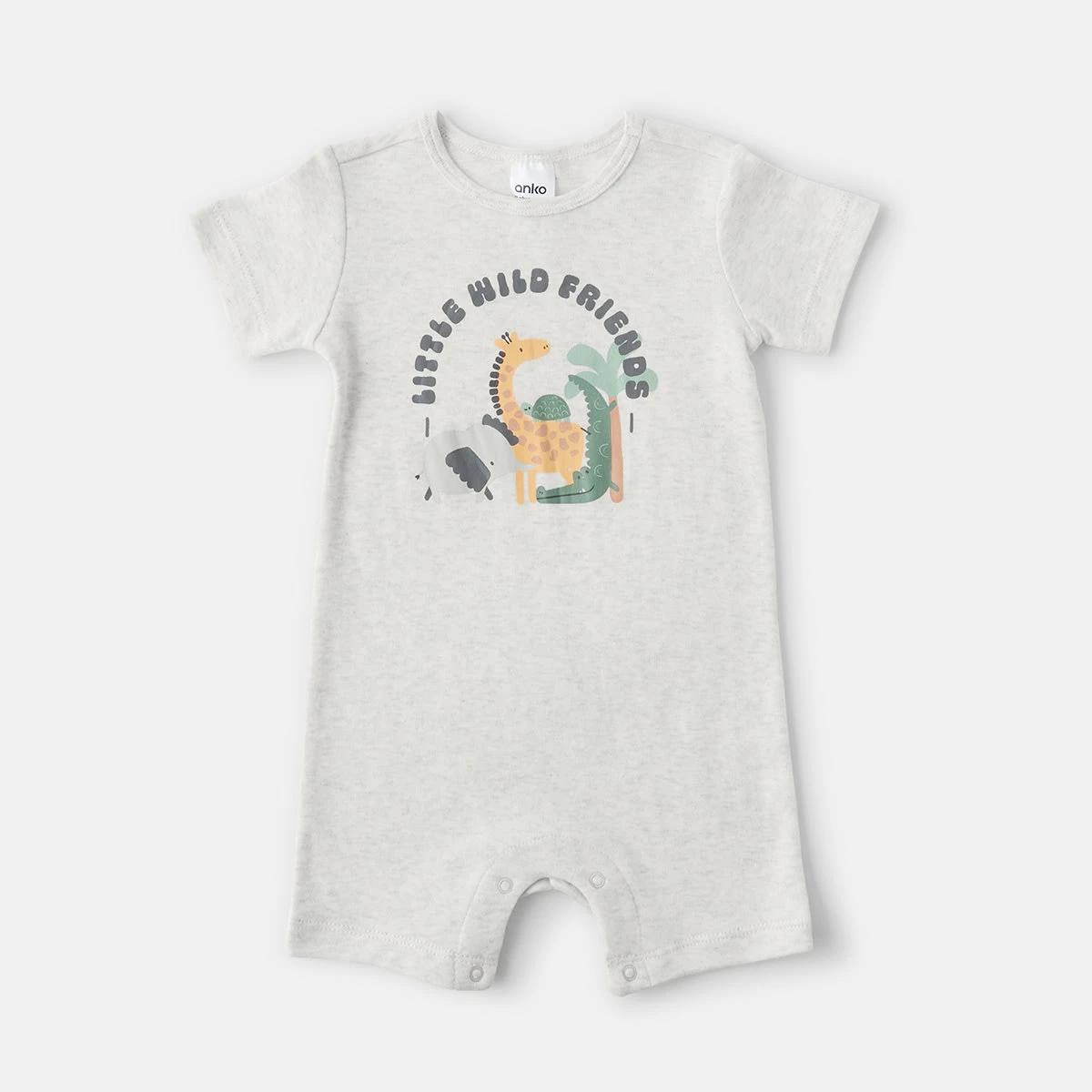 1 Short Sleeve Print Romper Wht Animal, 1 of 3