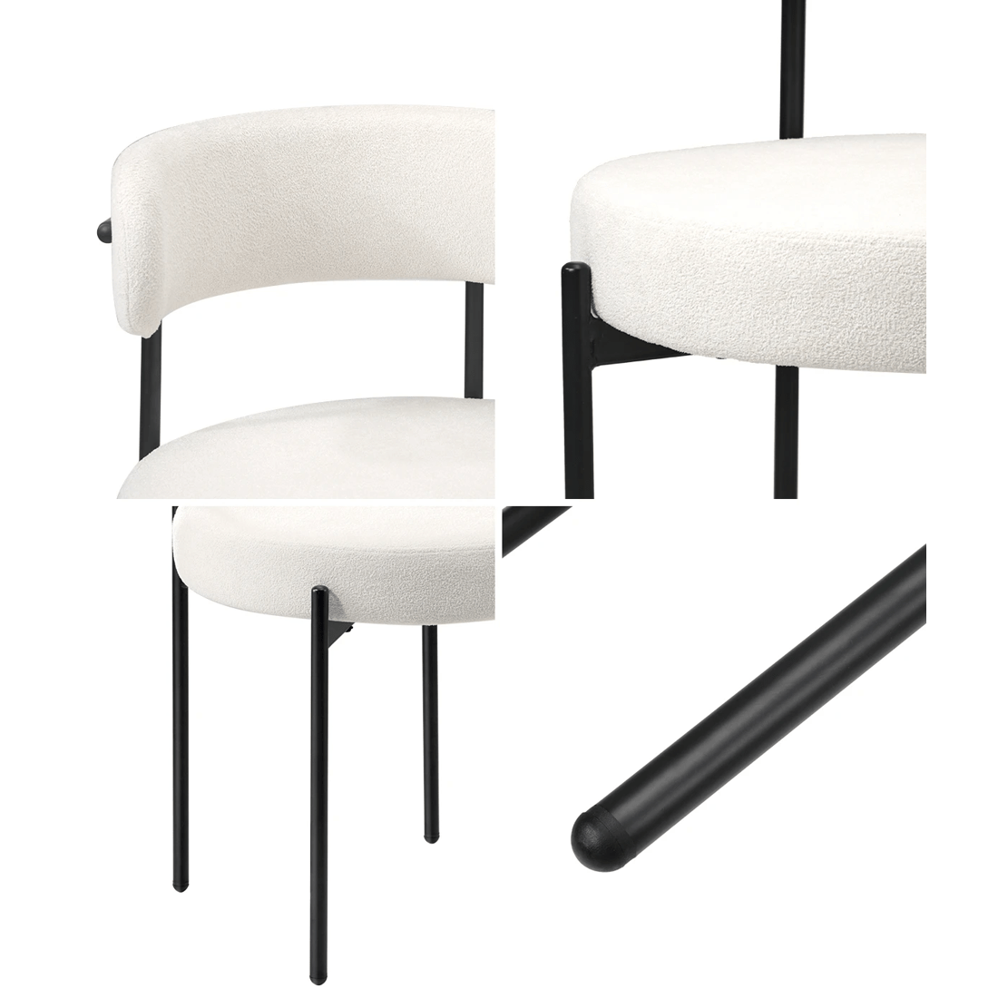 4 Oikiture 2x Dining Chair Round Boucle Kitchen Lounge Seats Backrest
 - White, 4 of 10