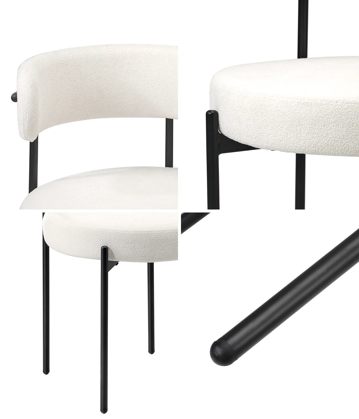 4 Oikiture 2x Dining Chair Round Boucle Kitchen Lounge Seats Backrest
 - White, 4 of 10