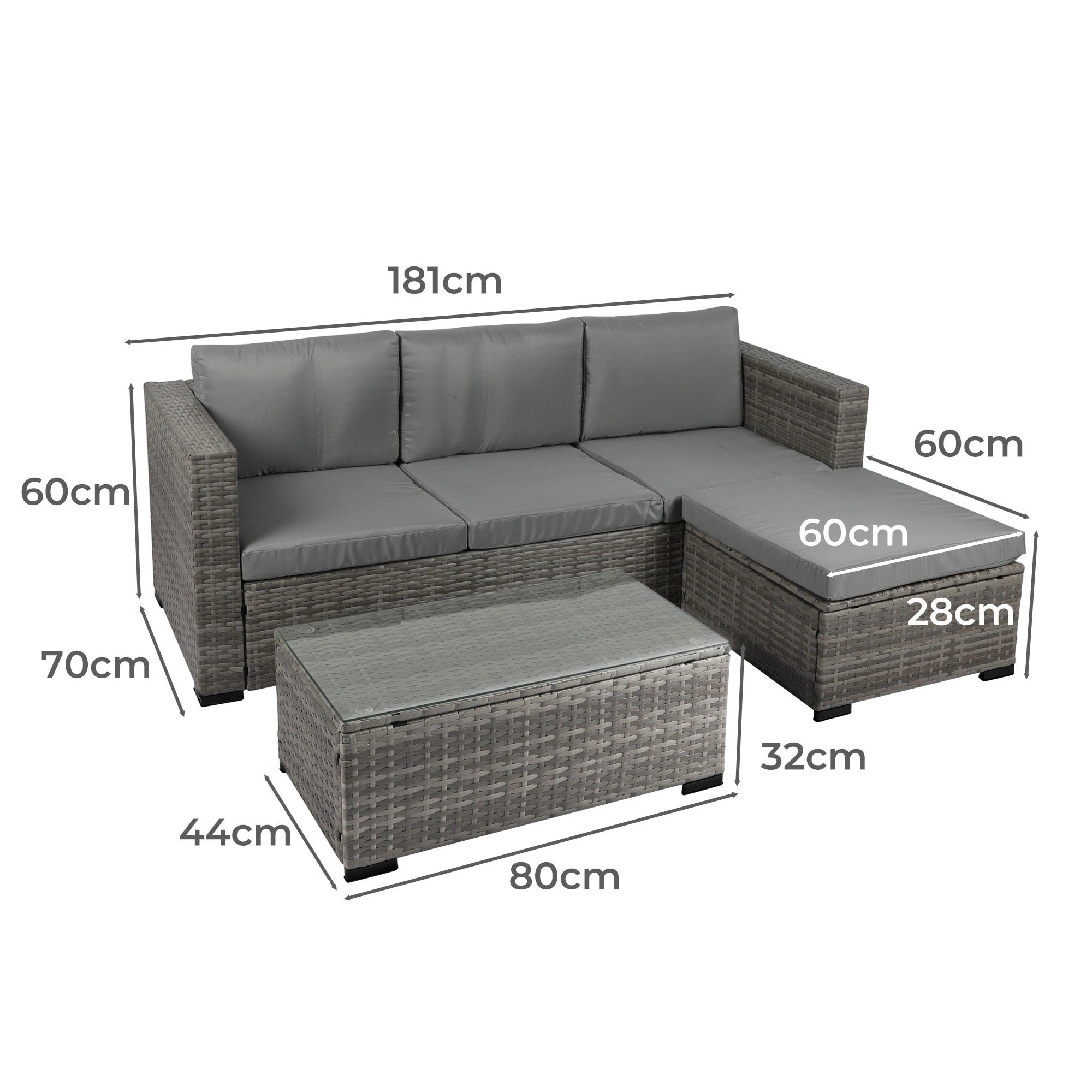 3 Levede 5-Piece Outdoor Sofa Set with Chairs & Tempered Glass Table, UV Resistant - Grey, 3 of 8