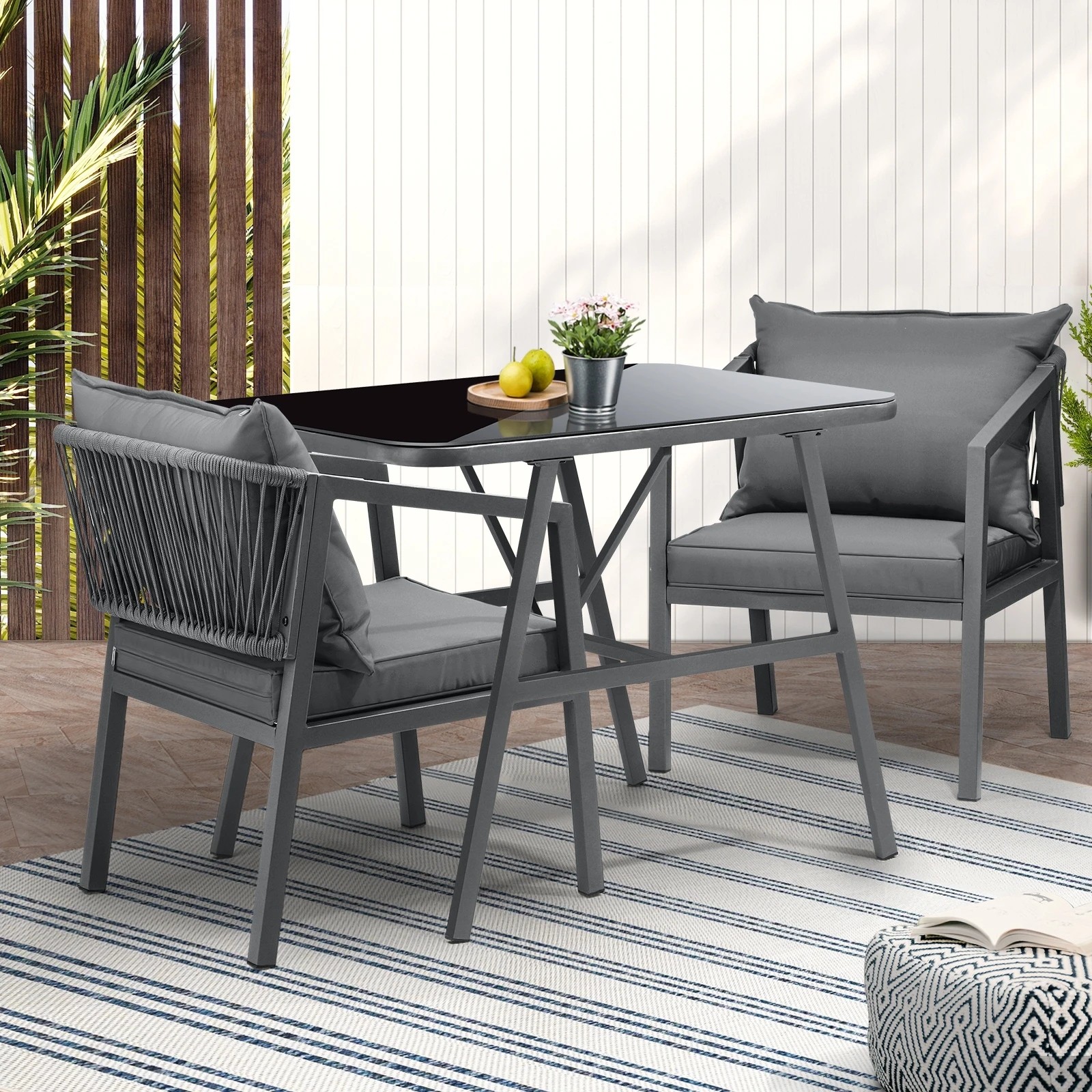 10 Livsip 3pcs Outdoor Dining Setting Lounge Patio Furniture Table Chairs Set
 - Grey, 10 of 10
