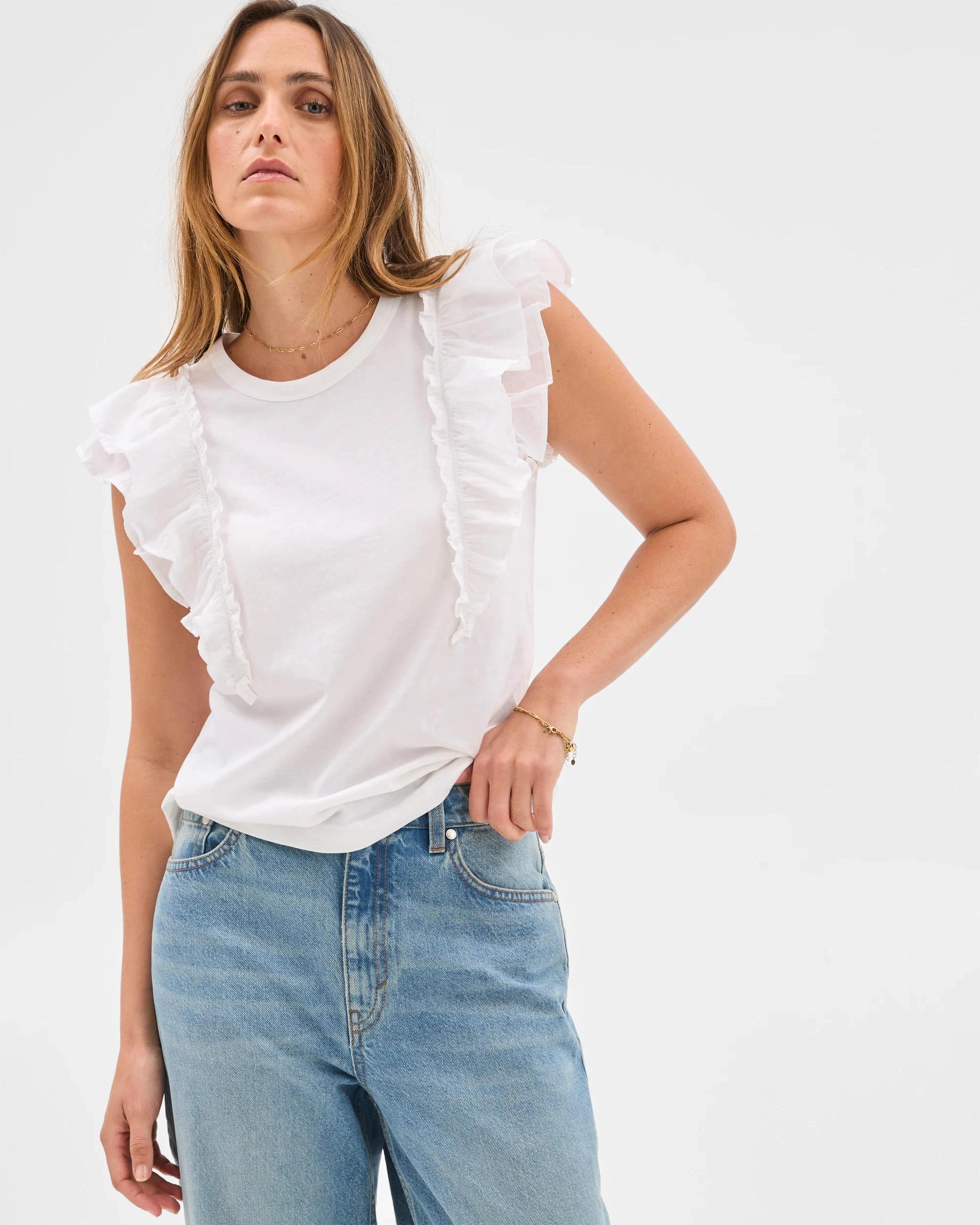 3 Target Australian Cotton Sleeveless Ruffle Tank Top WHITE, 3 of 6