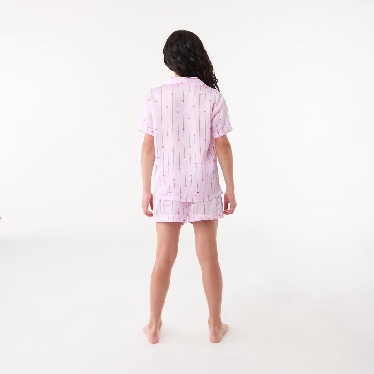 2 Short Sleeve Satin Pyjama Set PINK STRIPE HEARTS, 2 of 6