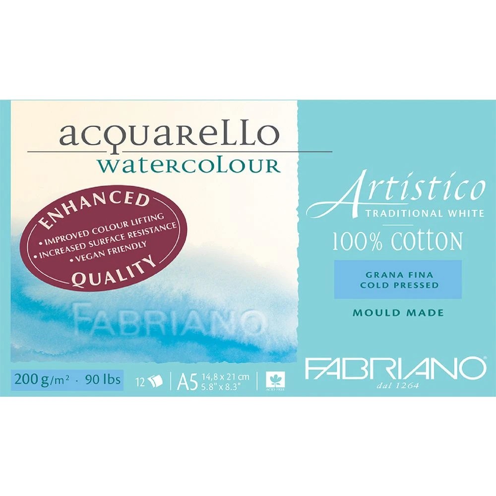 1 Fabriano A5 Watercolour Pad 100% Cotton 12 Sheets, 1 of 1