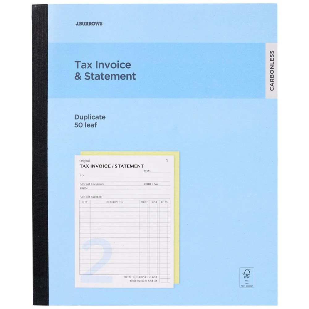 J.Burrows Cbnless Duplicate Tax Invoice/Statement Book 50 Lf - Kmart
