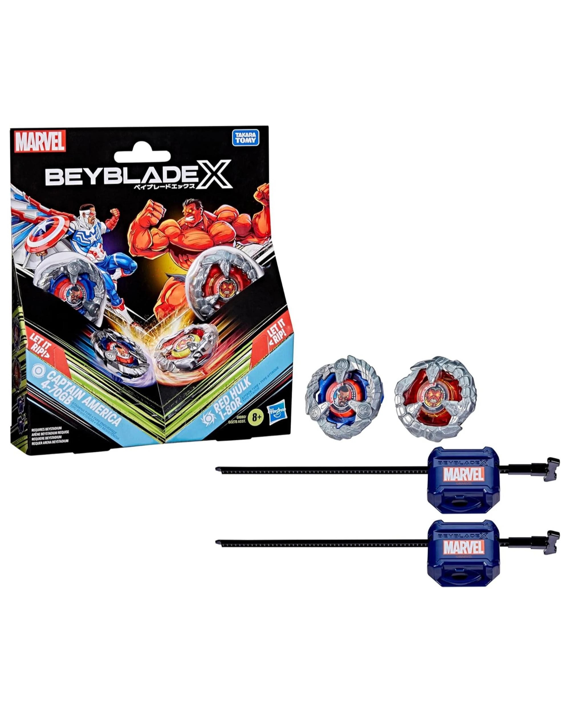 1 Beyblade X Marvel Captain America 4-70GB vs Red Hulk 1-80R Multipack Set, 1 of 4
