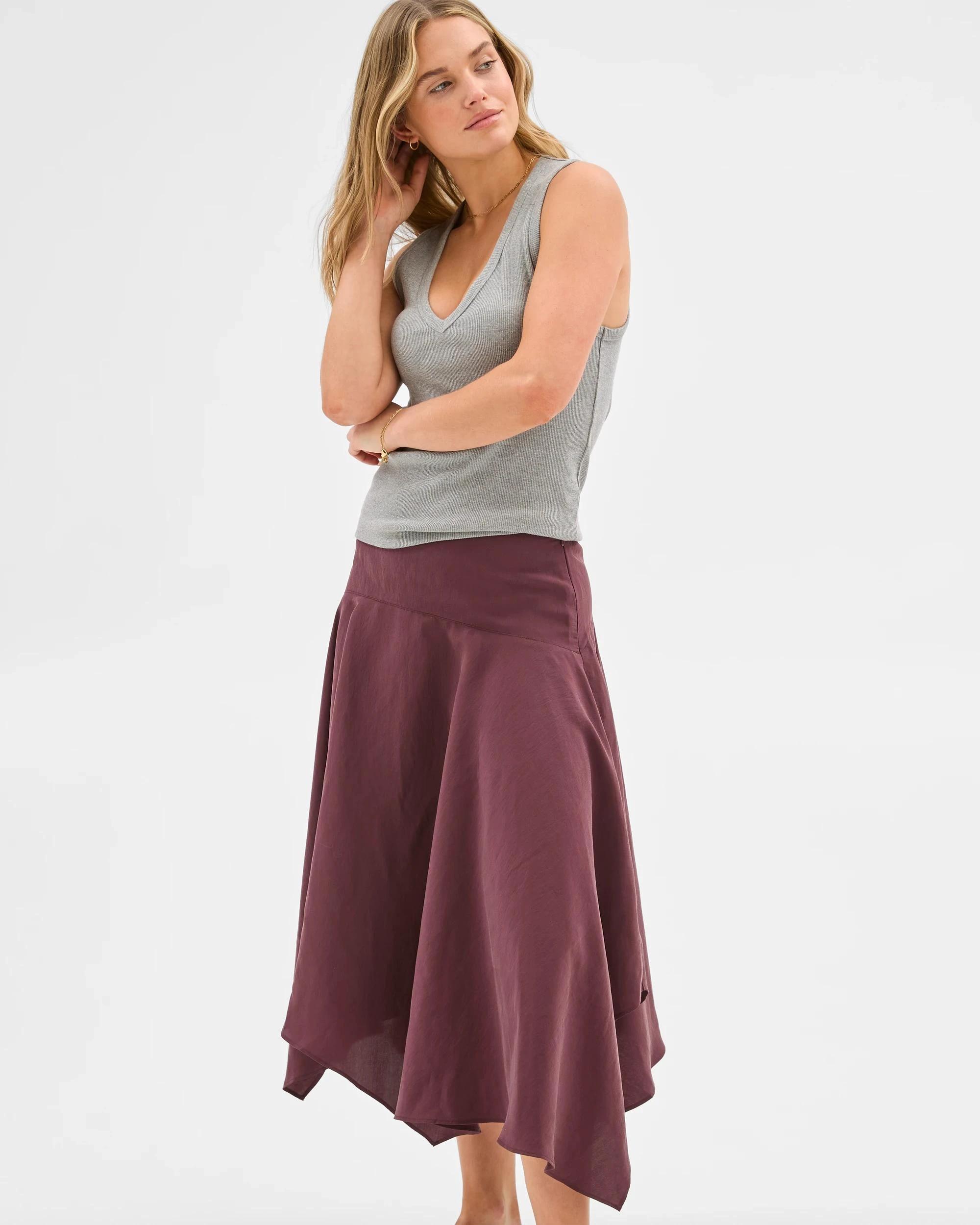 1 Lily Loves Hanky Hem Midi Skirt BURGUNDY ROUGE, 1 of 6