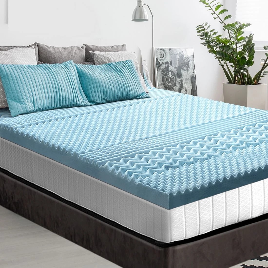 1 Giselle Memory Foam Mattress Topper 7-Zone 8cm King Single - King Single Bed - Blue, 1 of 5