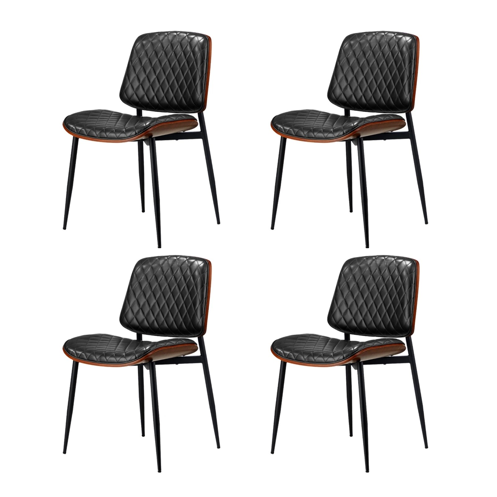 2 Oikiture 4x Dining Chairs Retro Faux Leather Solid Beech Wood Metal Legs - Black, 2 of 9