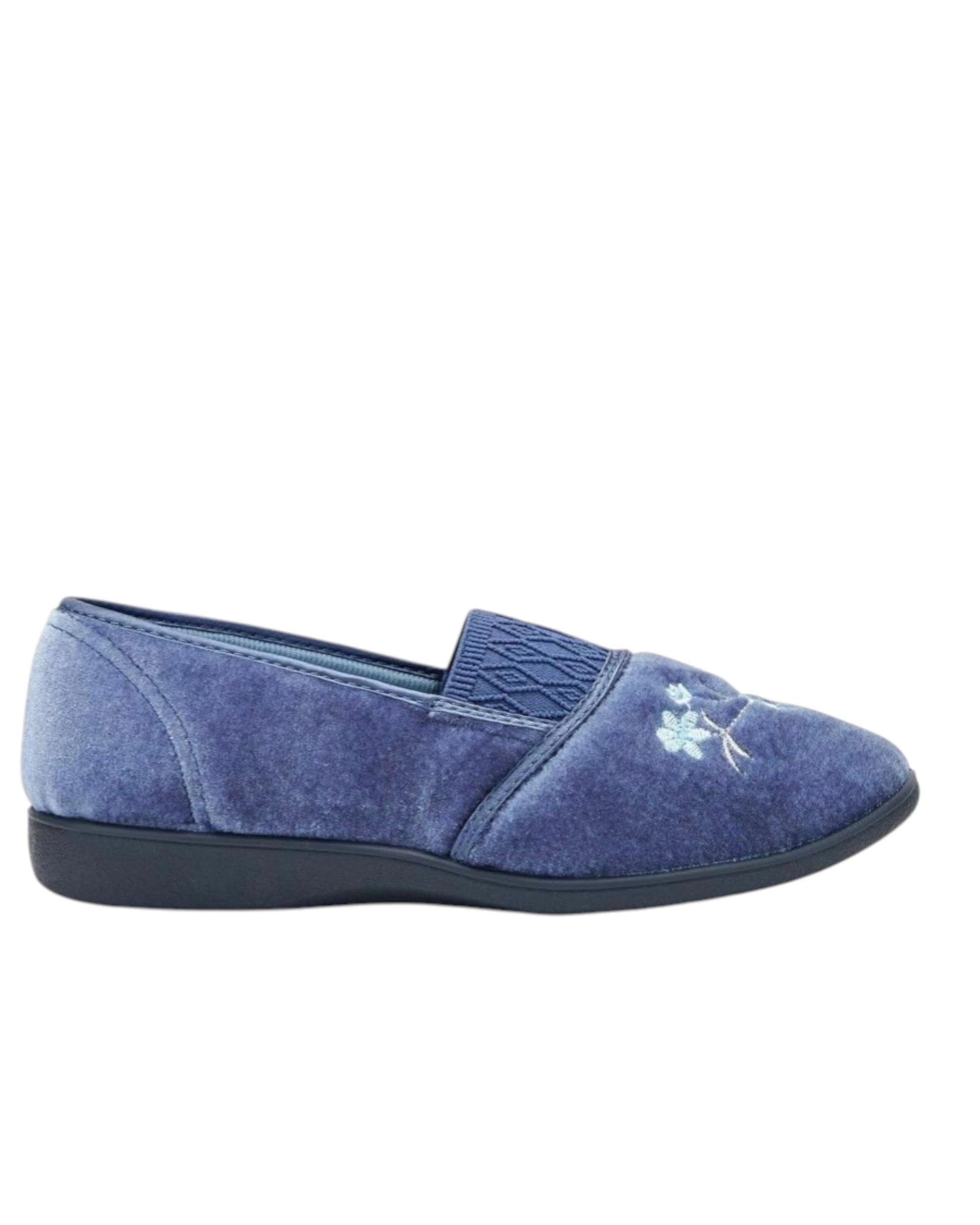 2 Grosby Womens Sasha Slippers Ladies Mid Blue Shoes Slip On Moccasins Flats MID BLUE, 2 of 3