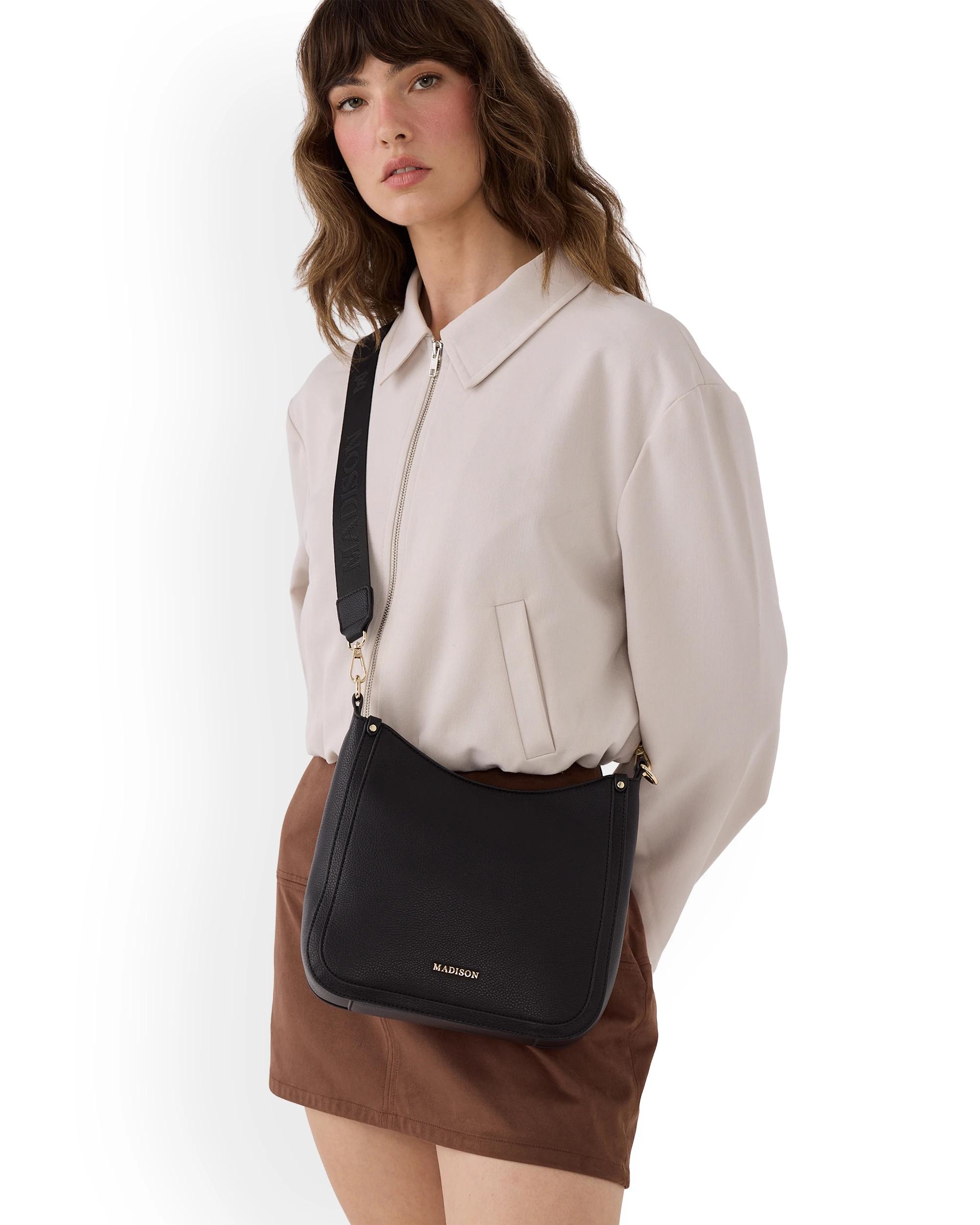 9 Madison Accessories Tina Medium Convertible Sling Bag with 2 Straps BLACK, 9 of 9