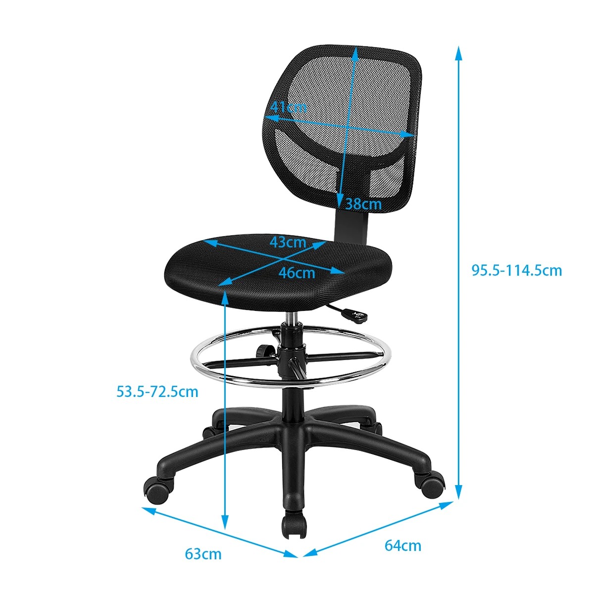 7 Costway Mesh Drafting Chair Ergonomic Office Chair Task Executive Chair, 7 of 9