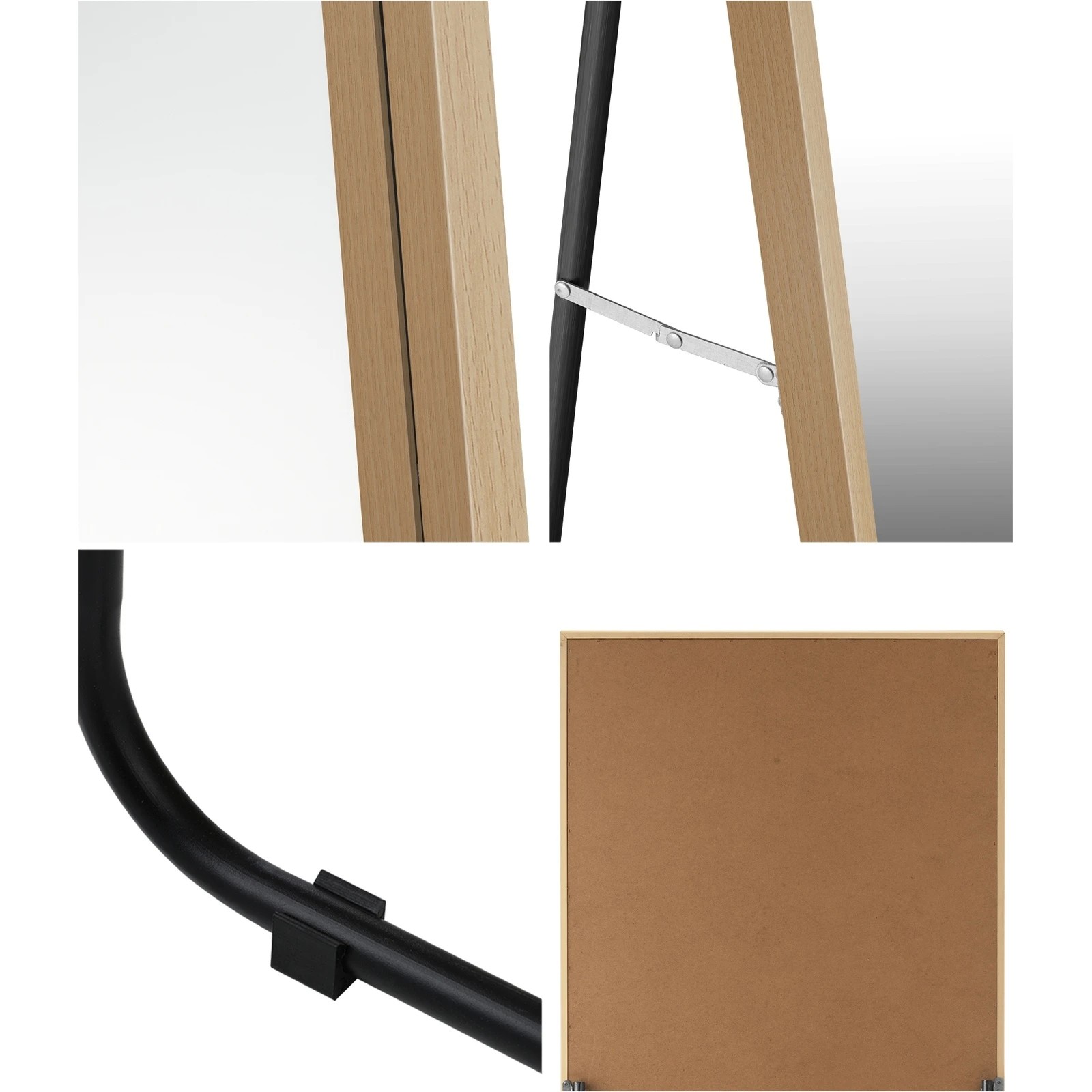 5 Oikiture Wood 166x60cm Full Length Mirror Rectangle Floor Mirrors Free Standing
 - Natural, 5 of 9