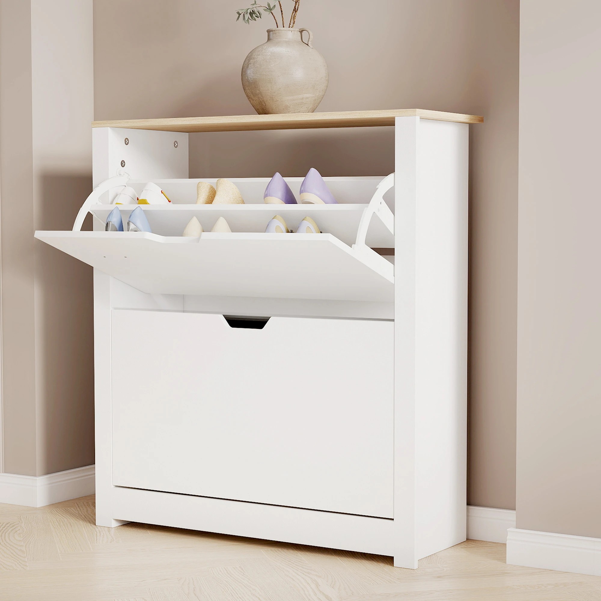 7 Levede Narrow Shoe Cabinet 2 Flip Drawers - White, 7 of 9