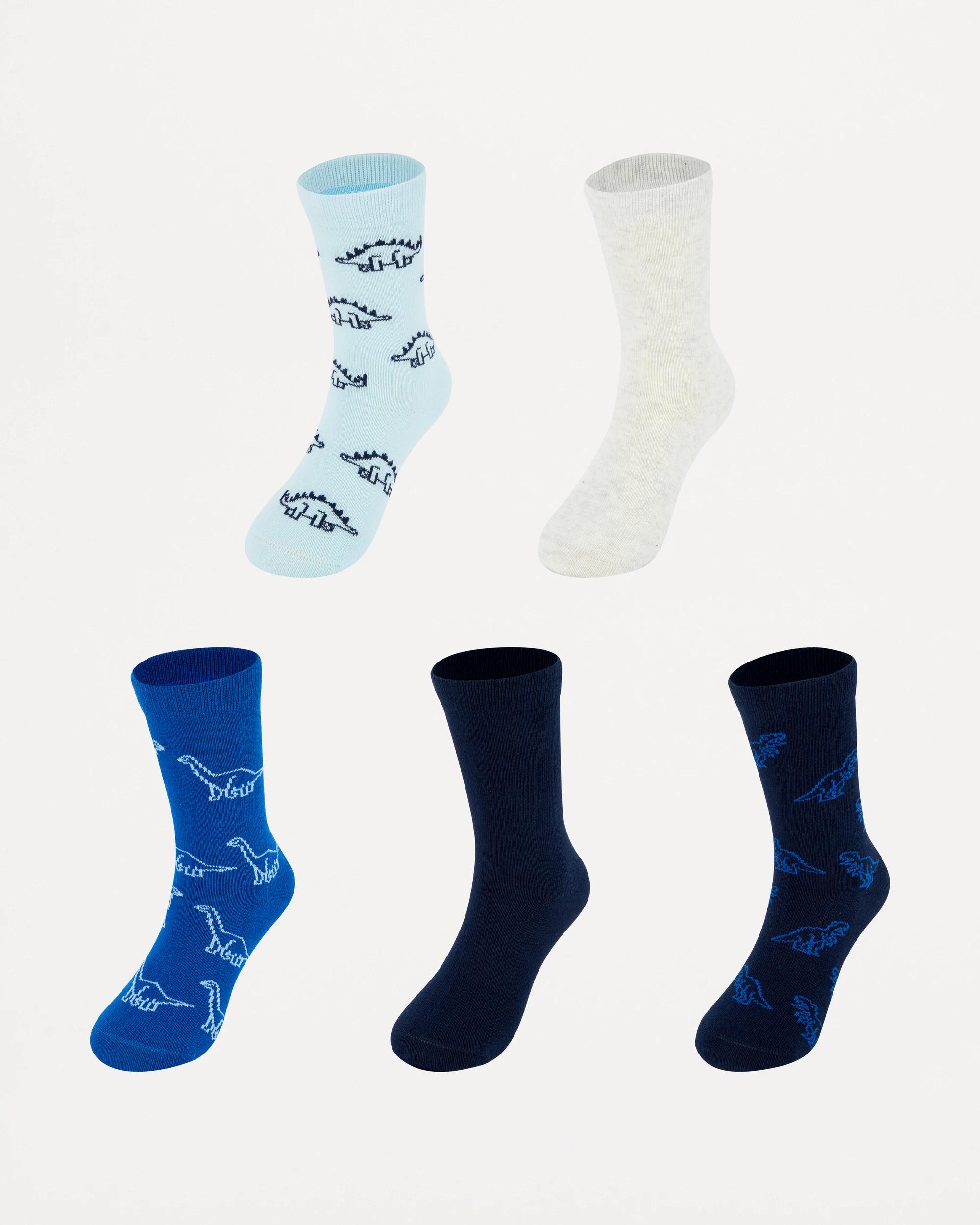 1 5 Pack Crew Socks Blu Dino, 1 of 3