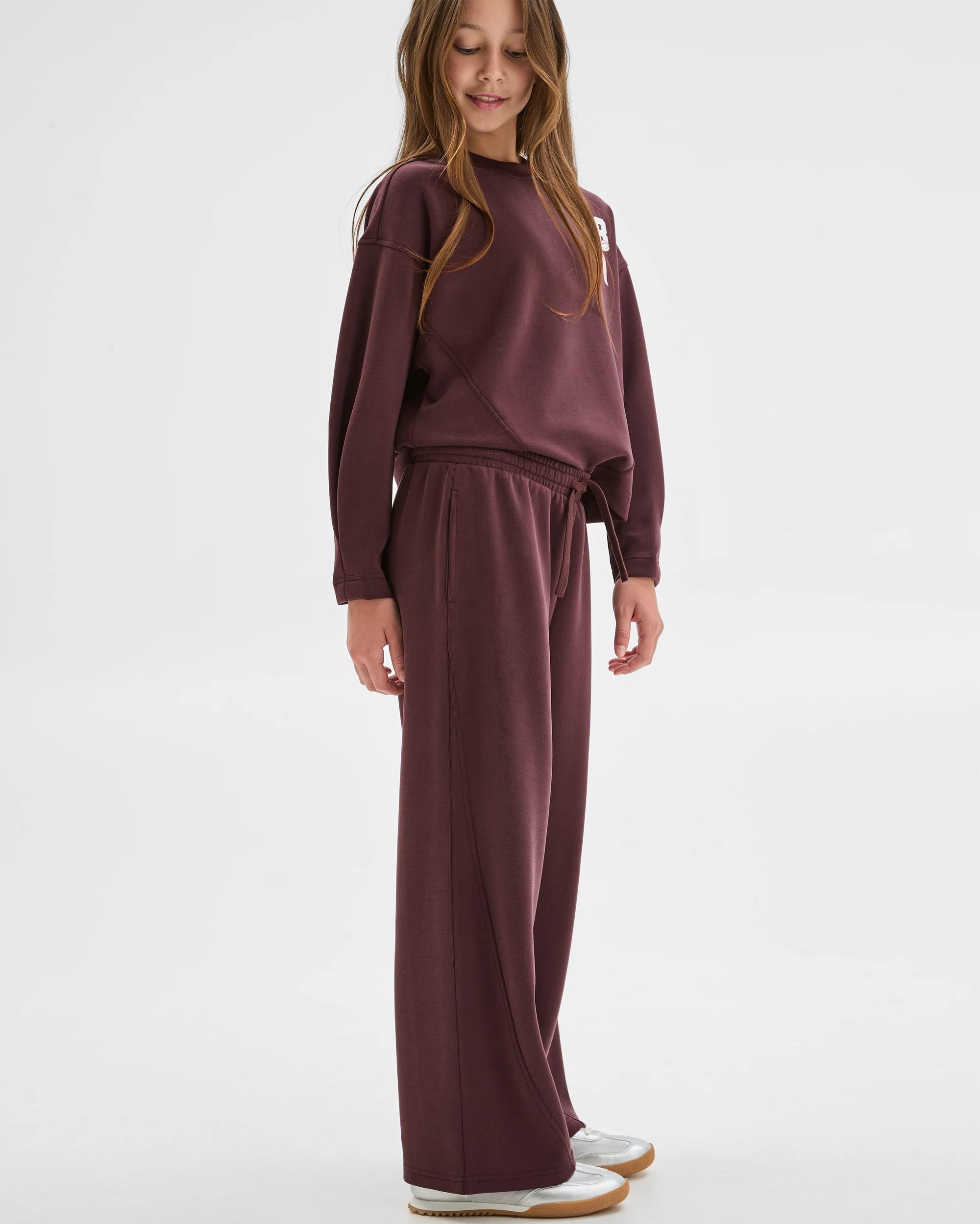 1 Target Kids Sandwash Scuba Wide Leg Trackpants BURGUNDY, 1 of 5