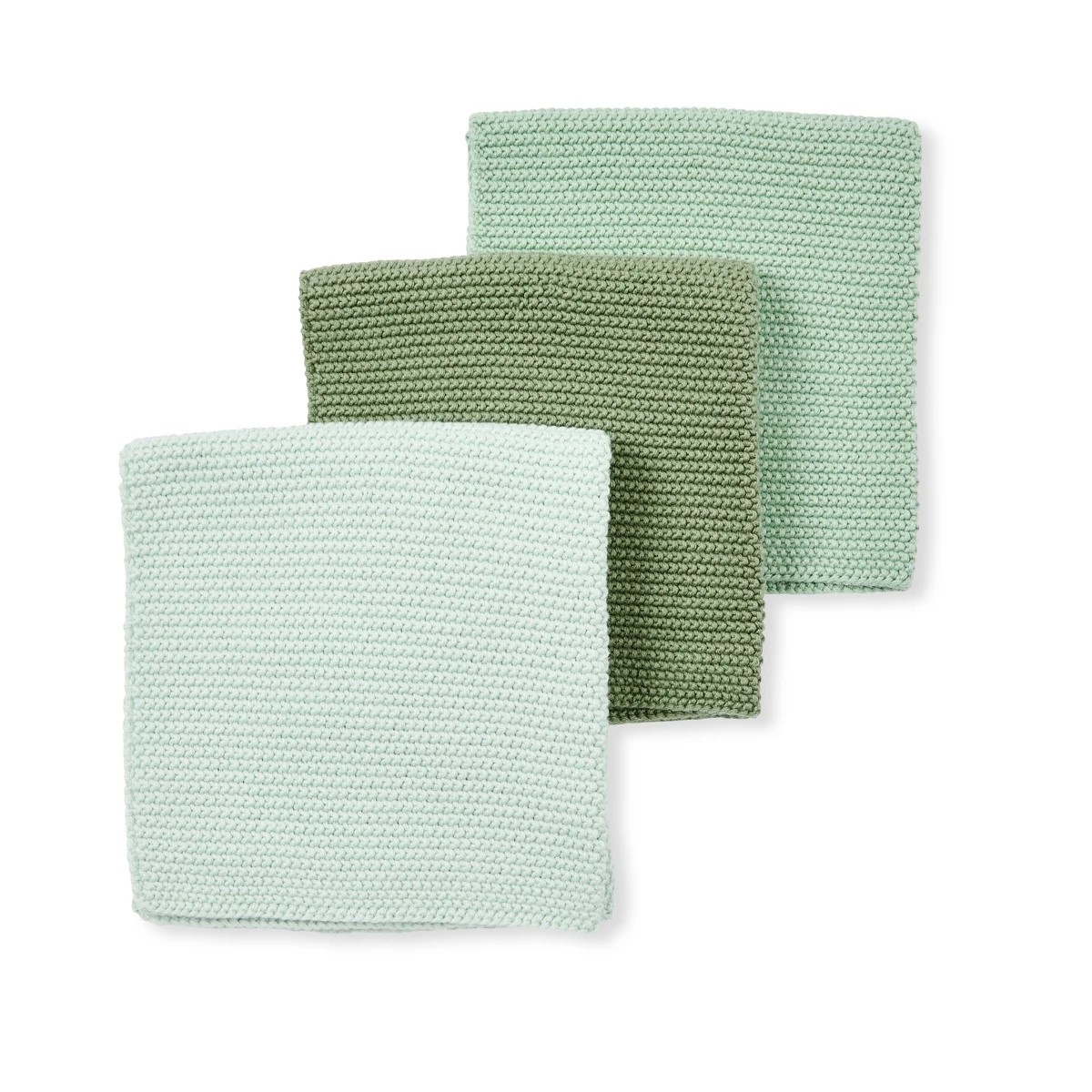2 Pack of 3 Knitted Dish Cloths - Green, 2 of 6