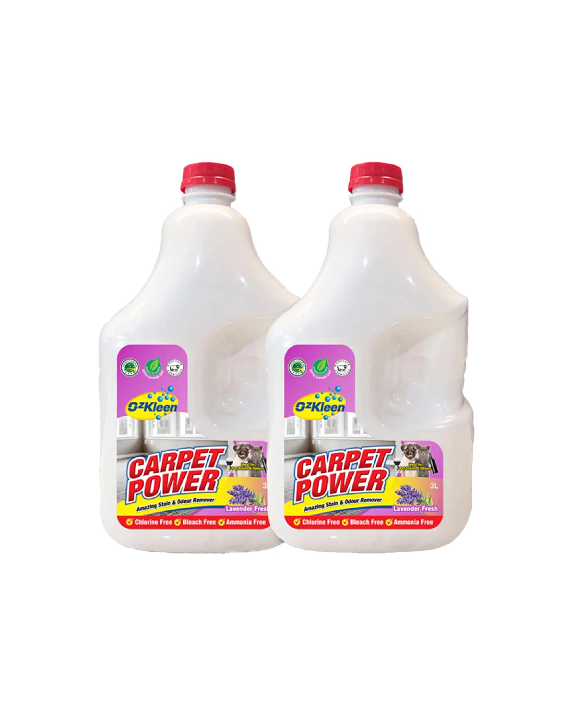 1 OzKleen 2 Pack Carpet Power Stain & Odour Remover 3L Lavender Fresh - Purple, 1 of 1