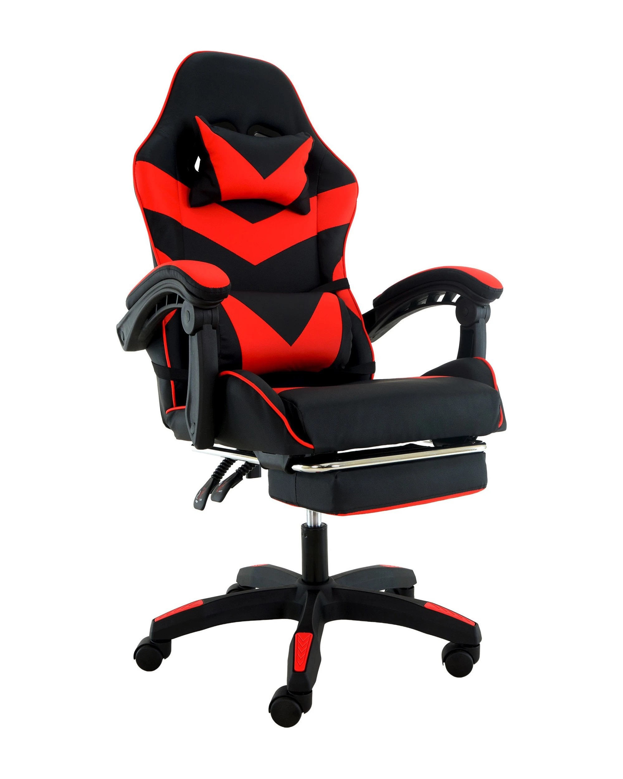 1 Sarantino Cueva Reclining High Back Office Gaming Chair with Retractable Footrest Office Computer Seating Black Red, 1 of 9