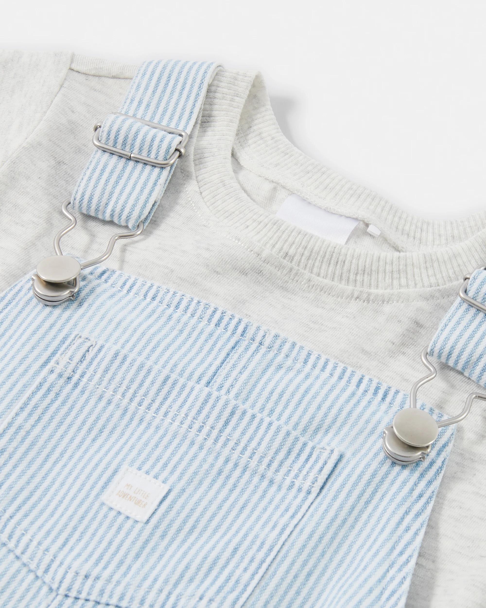 5 Short Sleeve Denim Dungaree Set BLUE STRIPE, 5 of 5