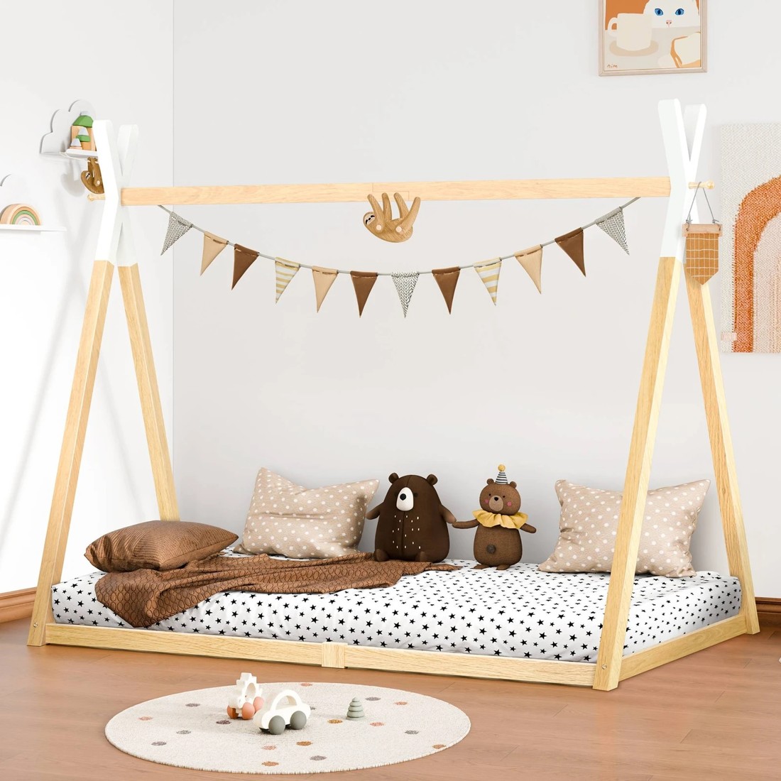 5 Alfordson Bed Frame Wooden Single Timber Teepee House Base Platform Taran - Natural, 5 of 10