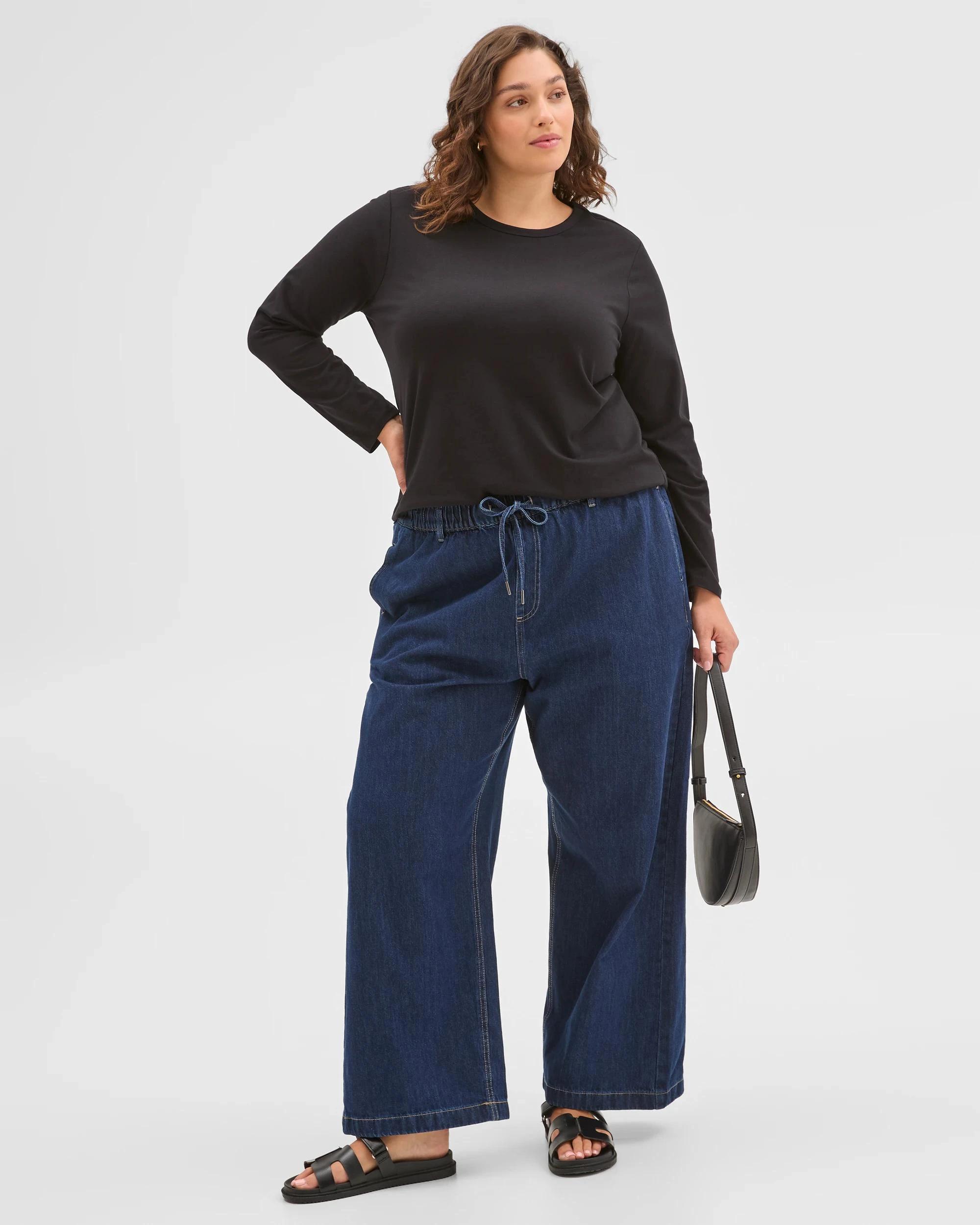 1 Target Plus Size Australian Cotton Long Sleeve Crew T-Shirt BLACK, 1 of 6