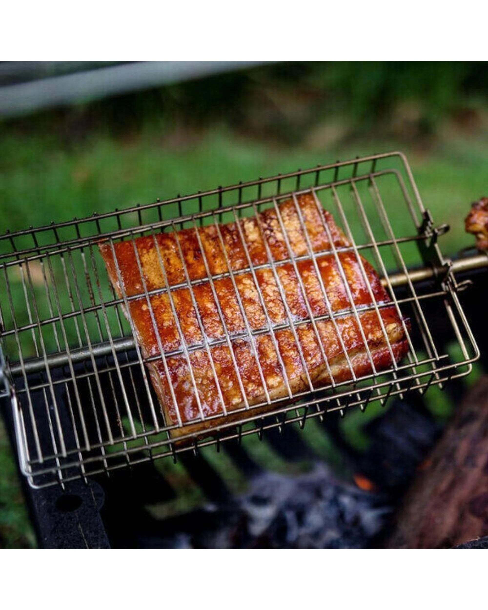 7 Auspit Stainless Steel Spit Rotisserie Basket BBQ Cage, 7 of 10