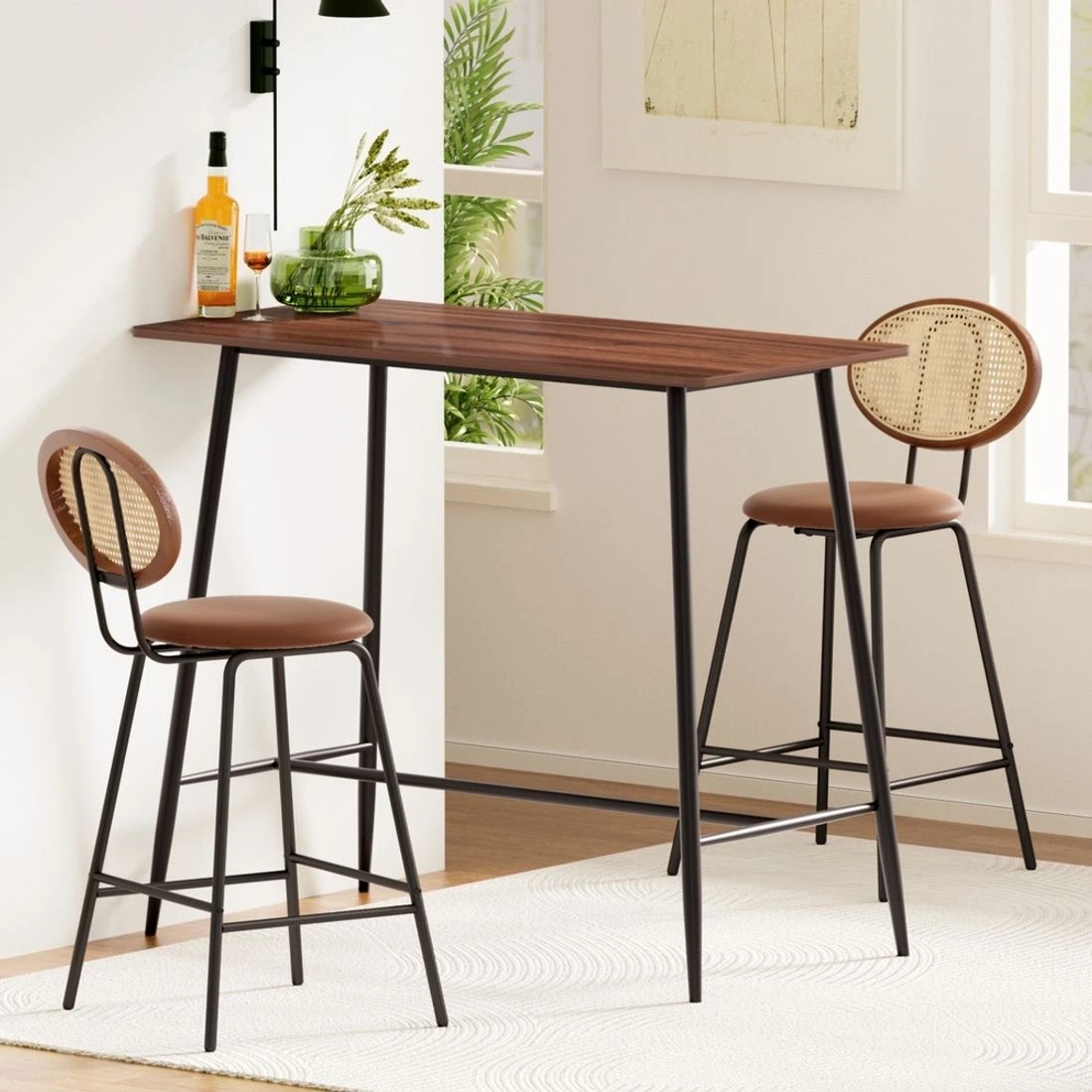 3 Artiss Bar Table Stools Set Dining Desk Industrial Kitchen Chairs Cafe Pub
 - brown, 3 of 8