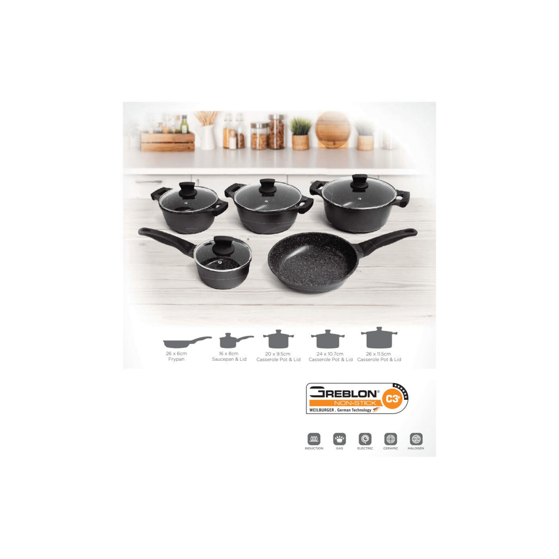 2 Westinghouse 5pc Non-stick Cookware Pot & Pan Set W/lid For Induction/gas Top
 - Black, 2 of 9