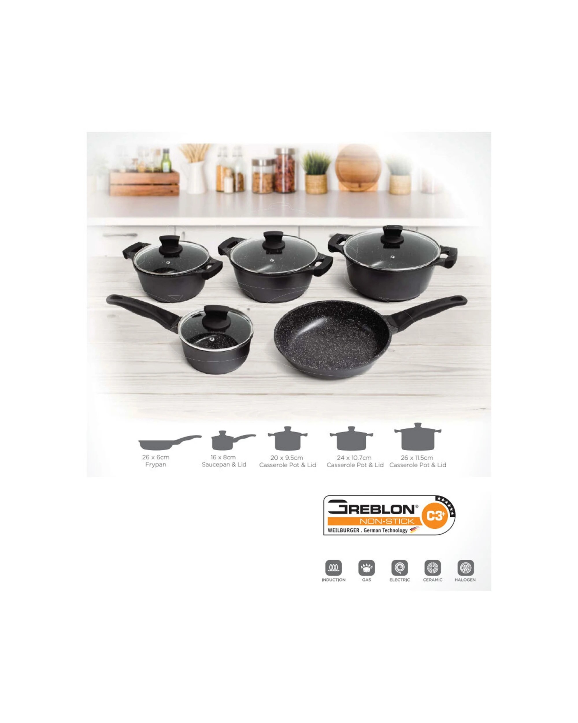 2 Westinghouse 5pc Non-stick Cookware Pot & Pan Set W/lid For Induction/gas Top
 - Black, 2 of 9