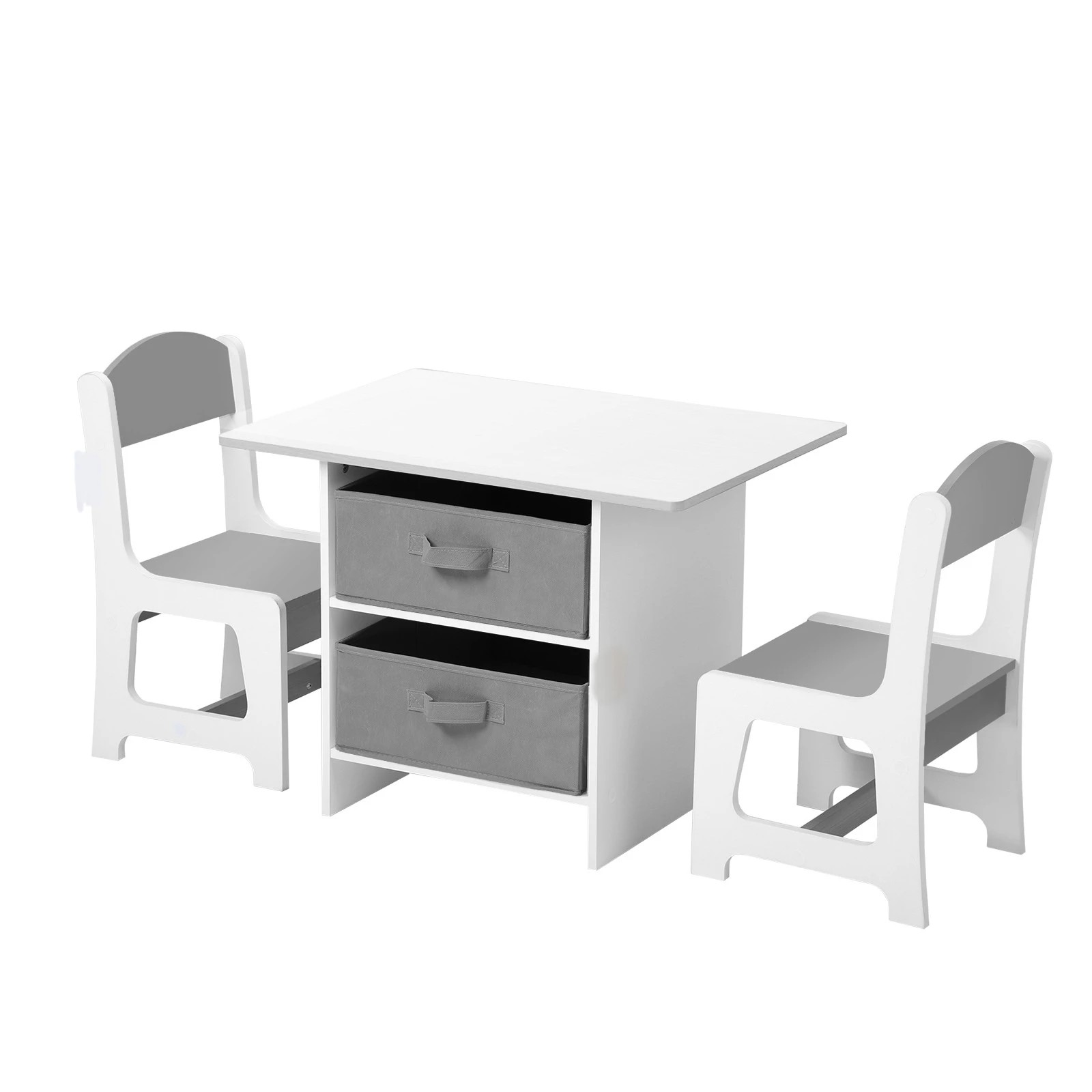 1 Oikiture Kids Table And Chairs Set Children Activity Play Desk With Storage Box
 - White, 1 of 9