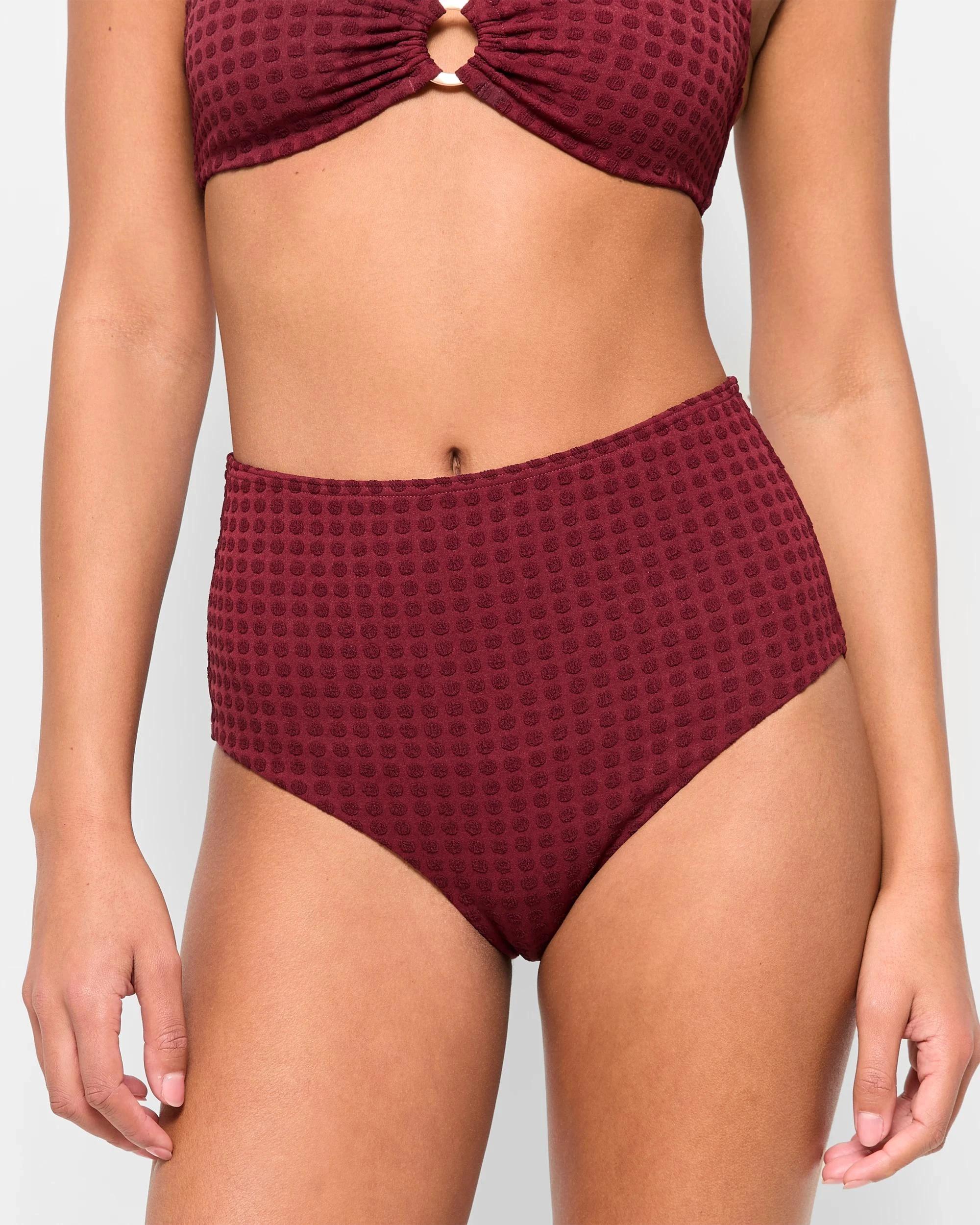 1 Target High Waisted Textured Spot Bikini Bottoms - Shape Your Body MERLOT, 1 of 8
