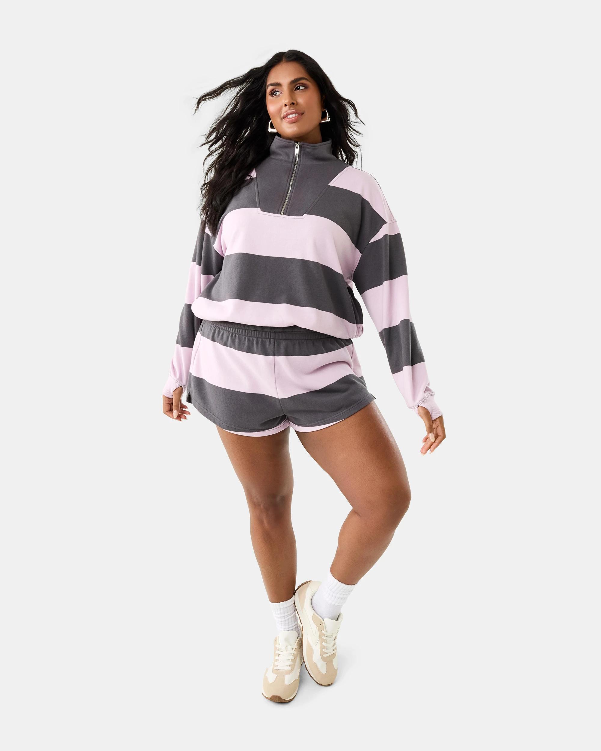 4 Funnel Neck Quarter Zip Sweatshirt Stripe, 4 of 10