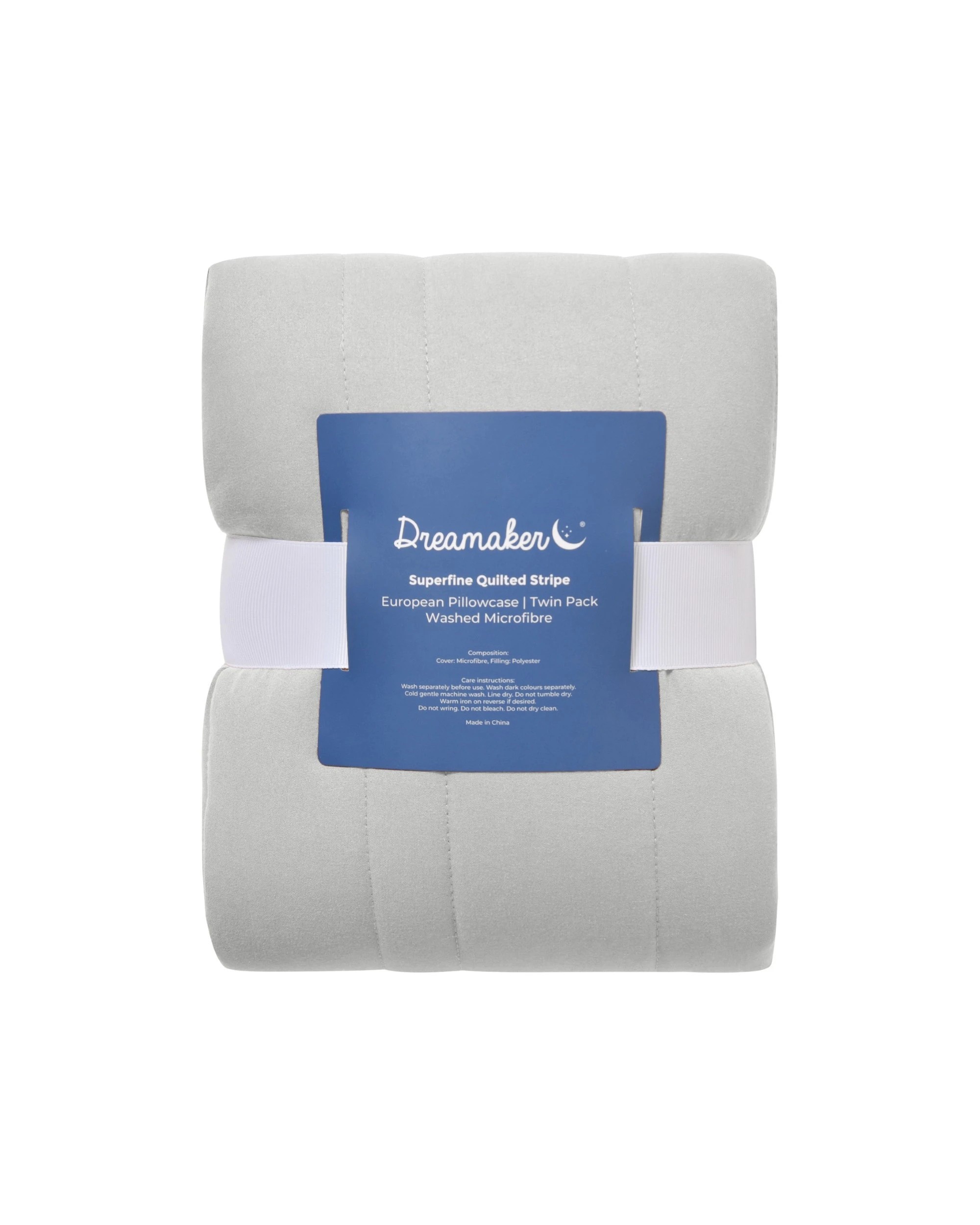 6 Dreamaker Superfine Washed Microfibre Stripe Quilted European Pillowcase Twin Pack - Dove Grey, 6 of 6
