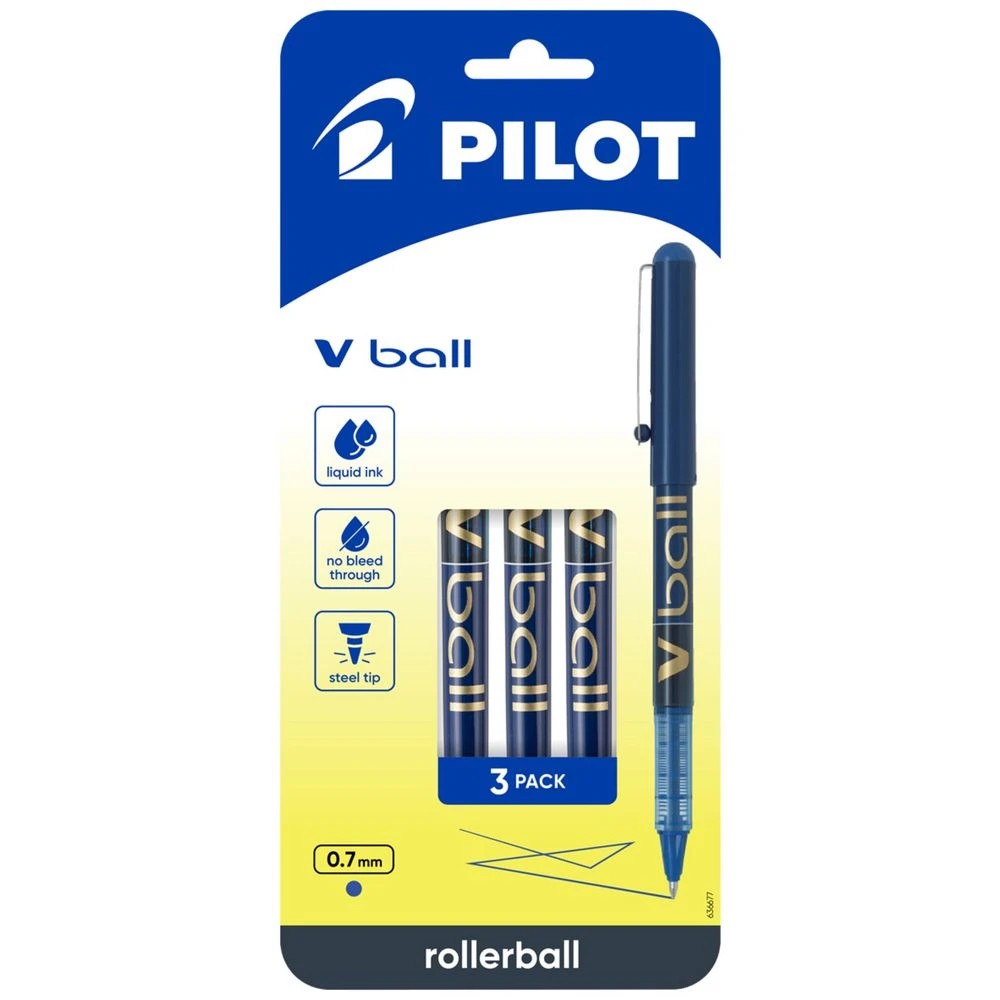 1 PILOT V Rollerball Pen 0.7mm Blue 3 Pack, 1 of 6