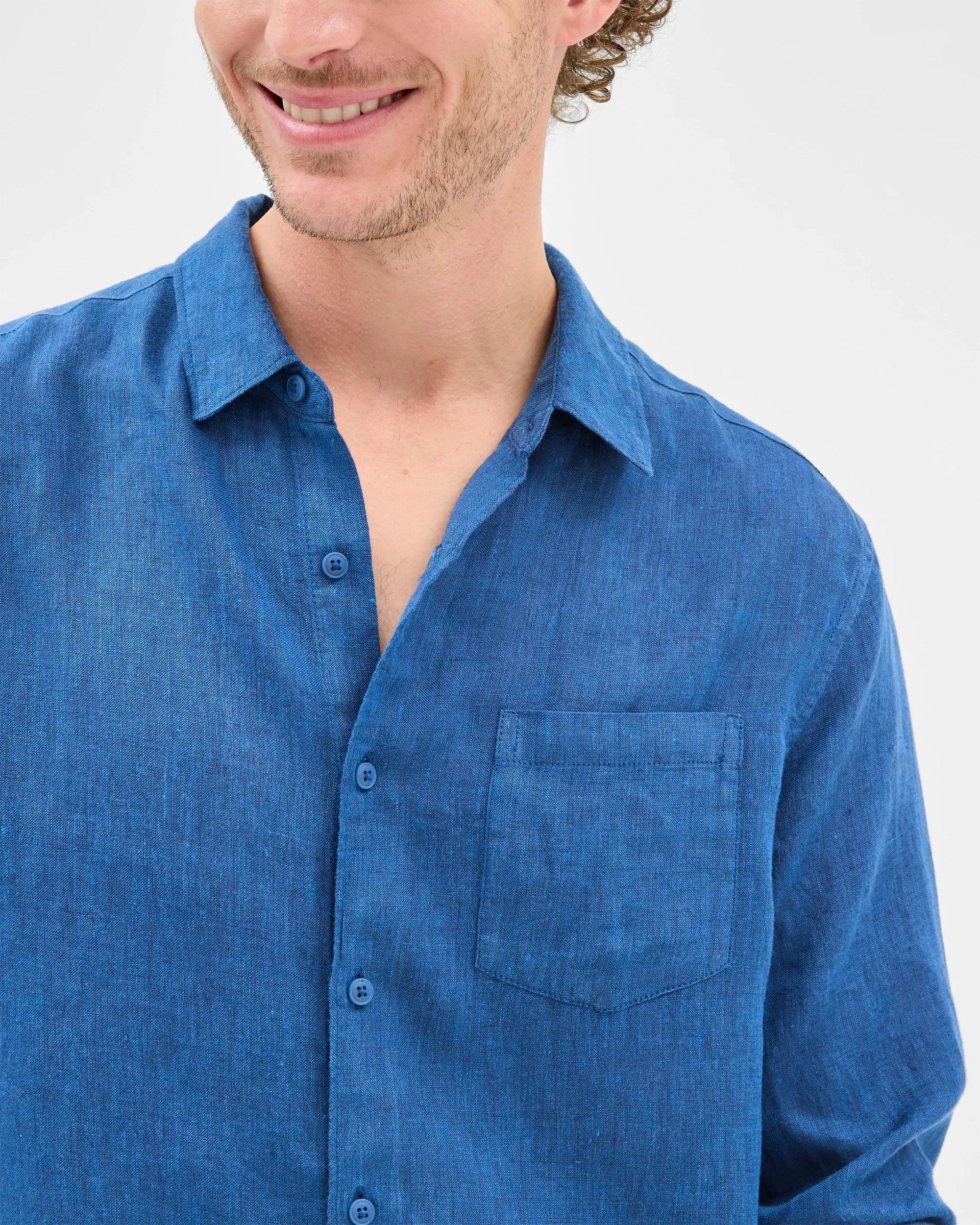 5 Target European Linen Long Sleeve Shirt BRIGHT BLUE, 5 of 7