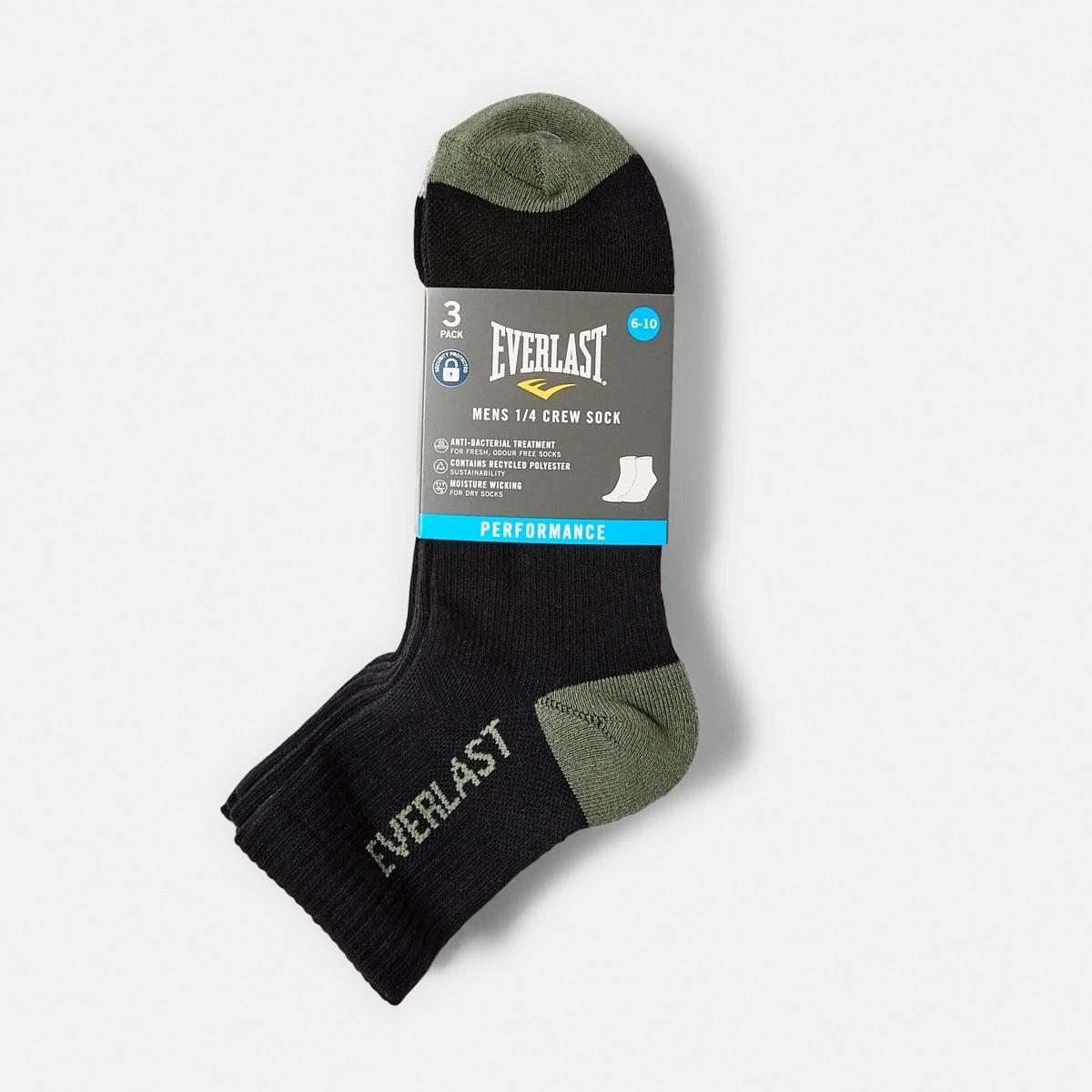3 3 Pack Everlast Mens Quarter Crew Socks Blk Qtr Pk, 3 of 3