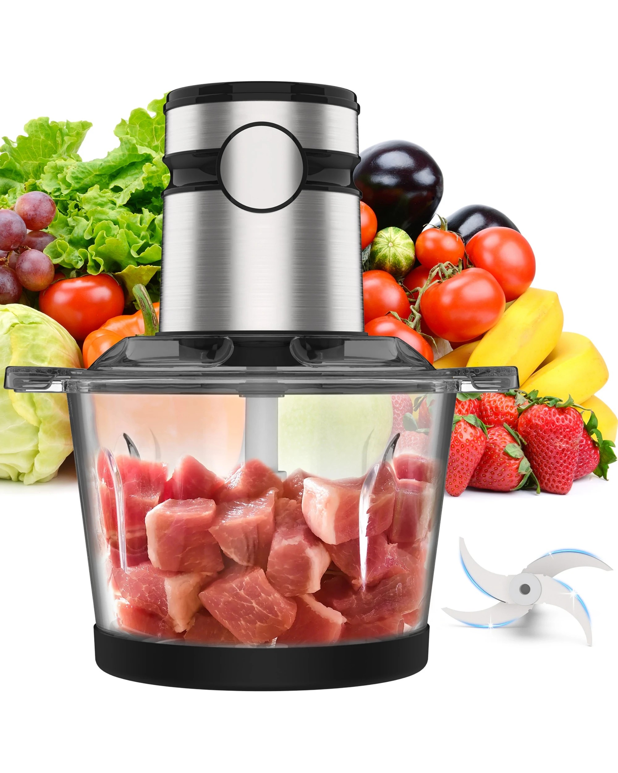 1 Advwin Electric Chopper, 3l Food Processor With 4 Sharp Blades, 300w Meat Grinder For Veg/meat/egg, 1 of 9