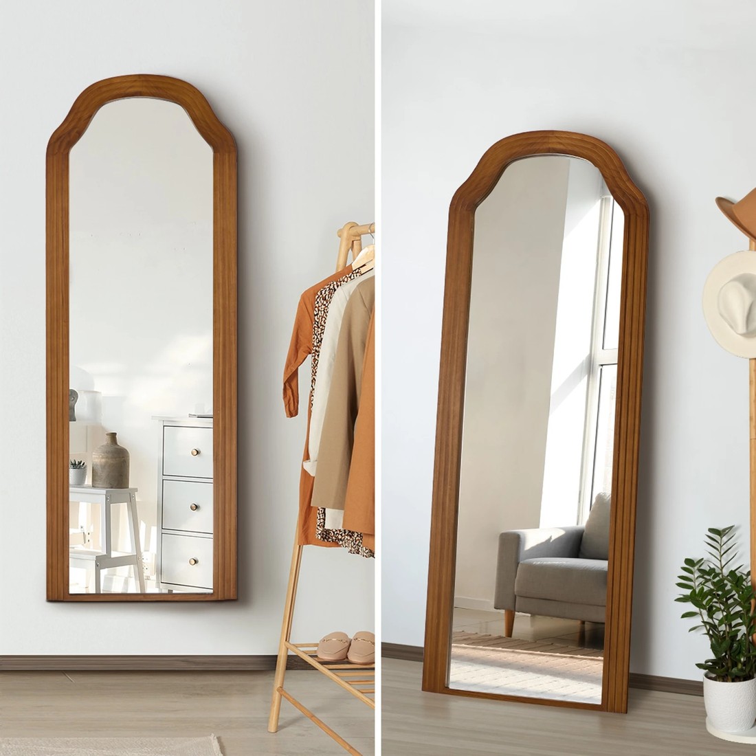 5 Oikiture Full Length Mirror Floor Makeup Mirrors 165x60cm Wood Bedroom - Brown, 5 of 10