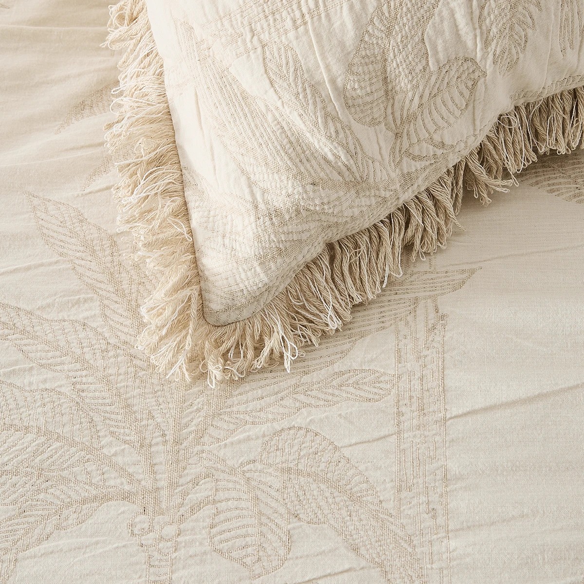 3 Palm Cotton Linen Quilt Cover Set - Queen Bed, Beige, 3 of 6