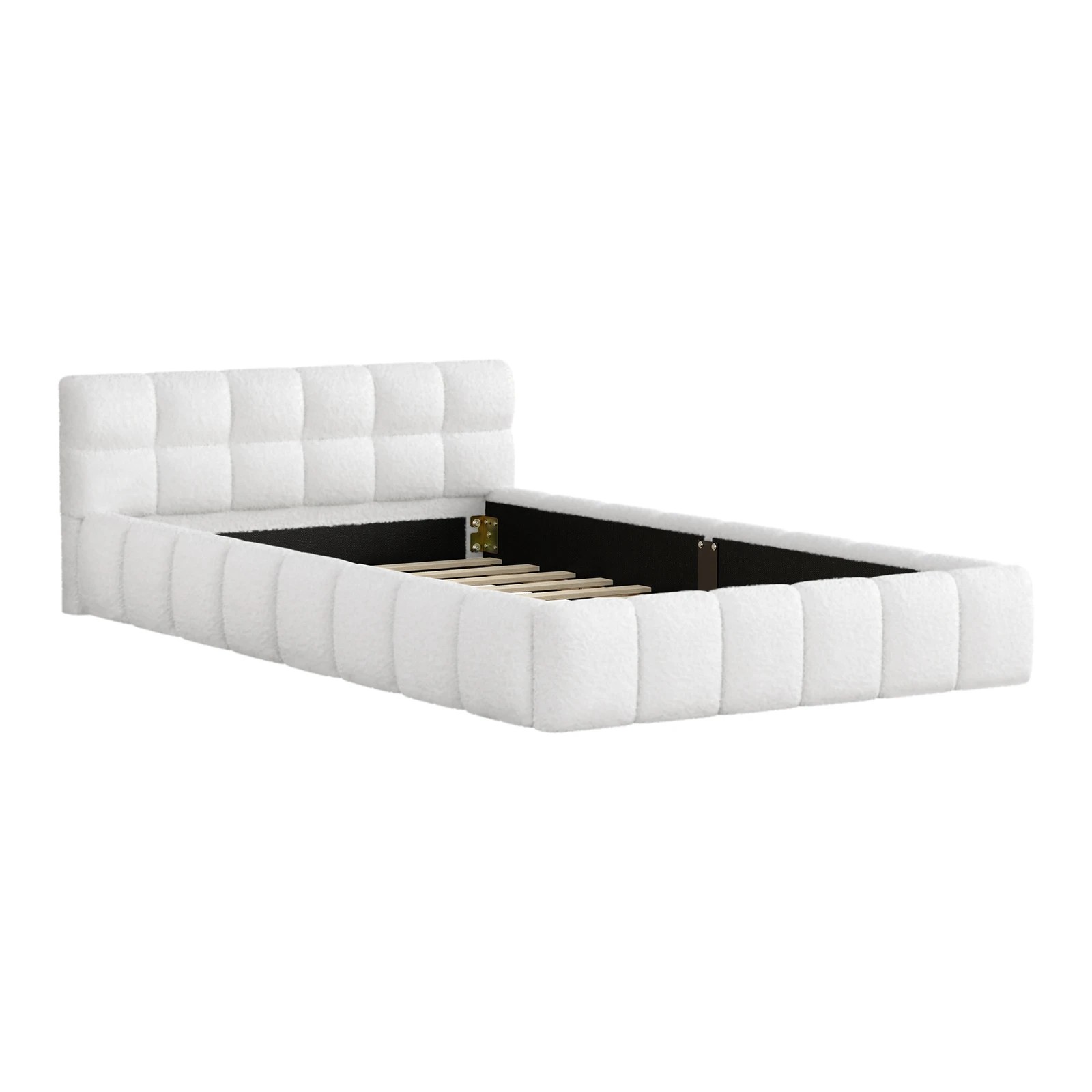 10 Alfordson Bed Frame King Single Tufted Headboard Foundation Boucle Talmon - White, 10 of 10