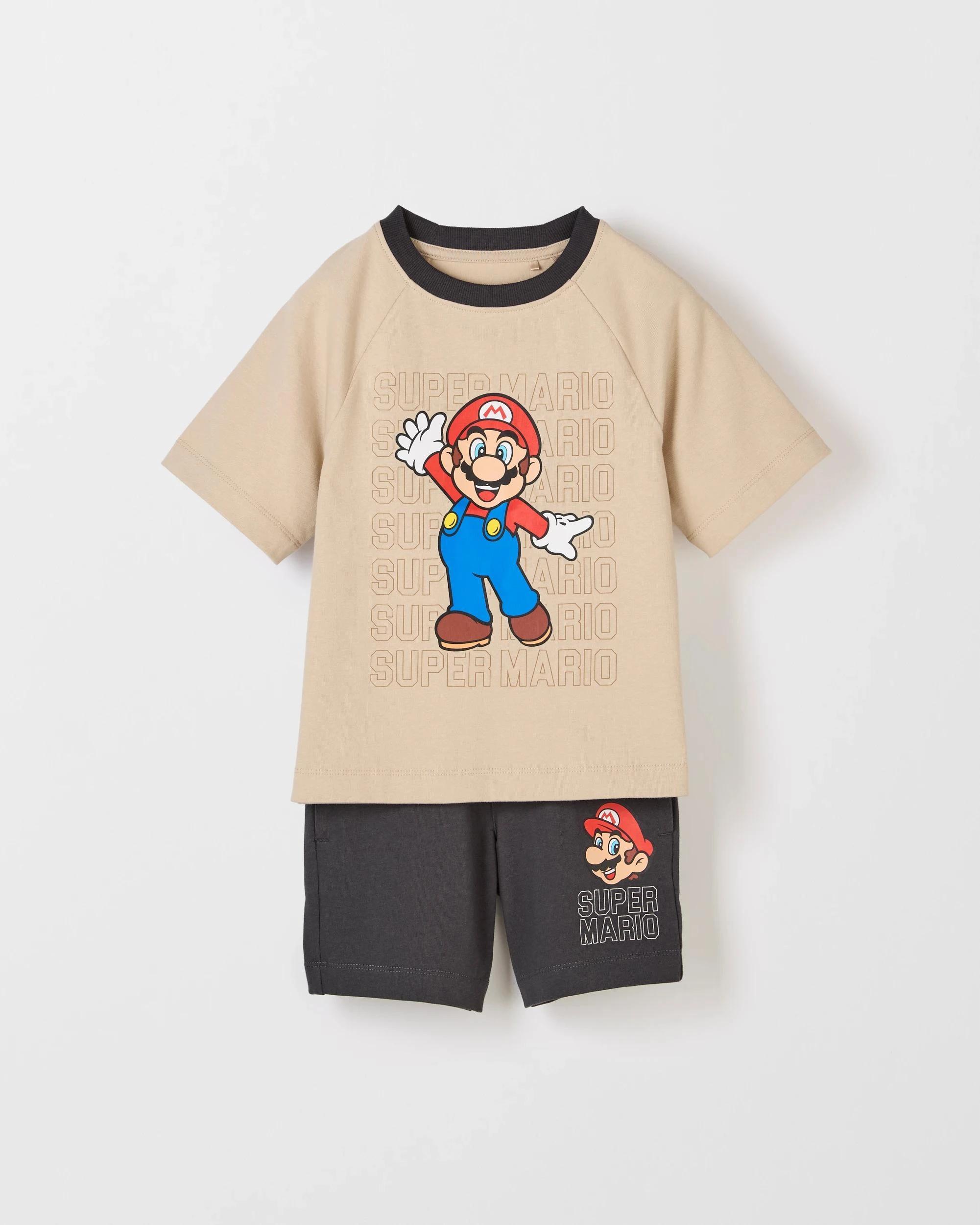 1 Super Mario Australian Cotton T-Shirt and Short 2 Piece Set CHARCOAL, 1 of 2