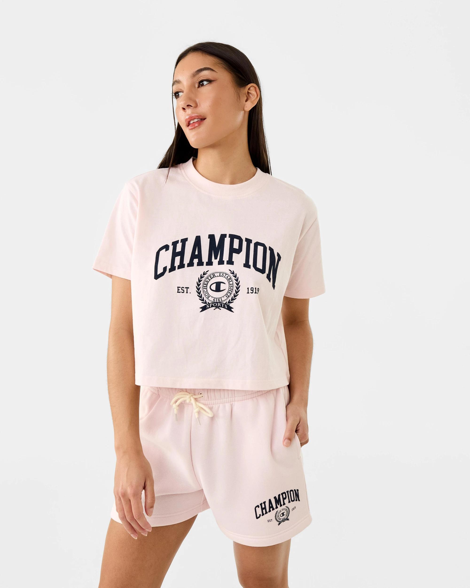 8 Champion Varsity Womens Crop T-shirt Pale Mauve, 8 of 8