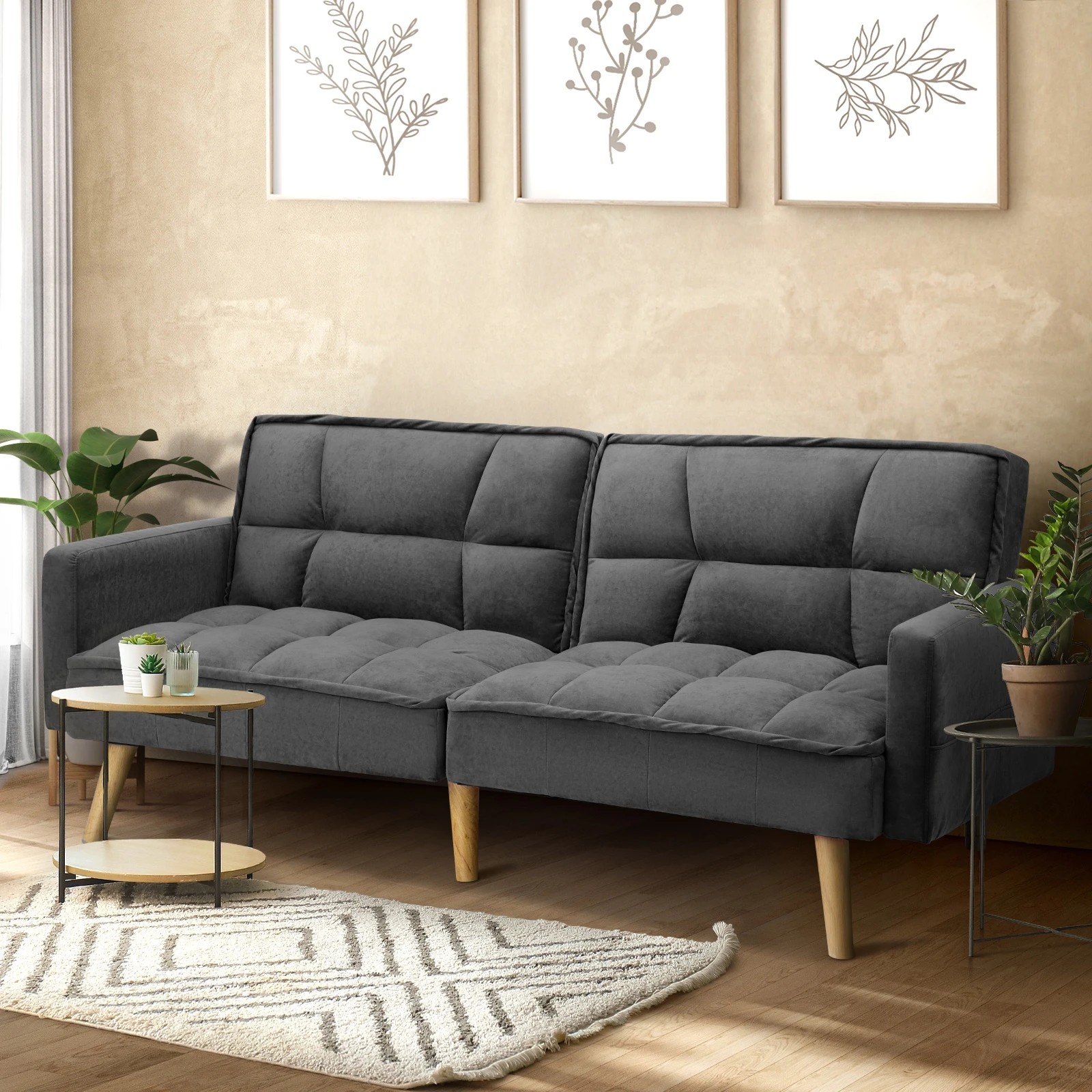 2 Oikiture Sofa Bed Futon Convertible Velvet Lounge Couch 3-seater Recliner
 - Grey, 2 of 10