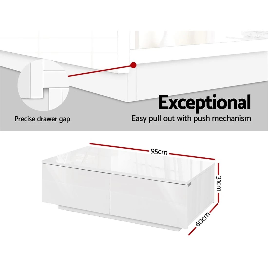 7 Artiss Coffee Table 4 Drawers  Trevi - White, 7 of 8
