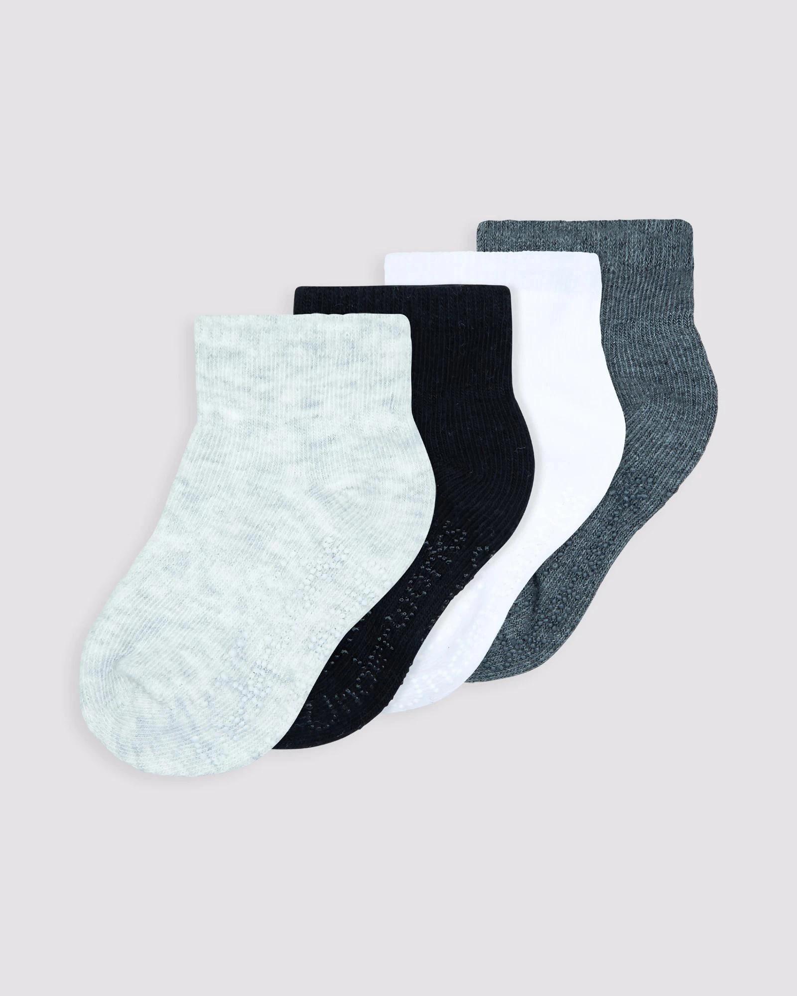 1 Baby Organic Cotton Blend Stay On Crew socks 4 Pack - Underworks BLACK/GREYS, 1 of 2