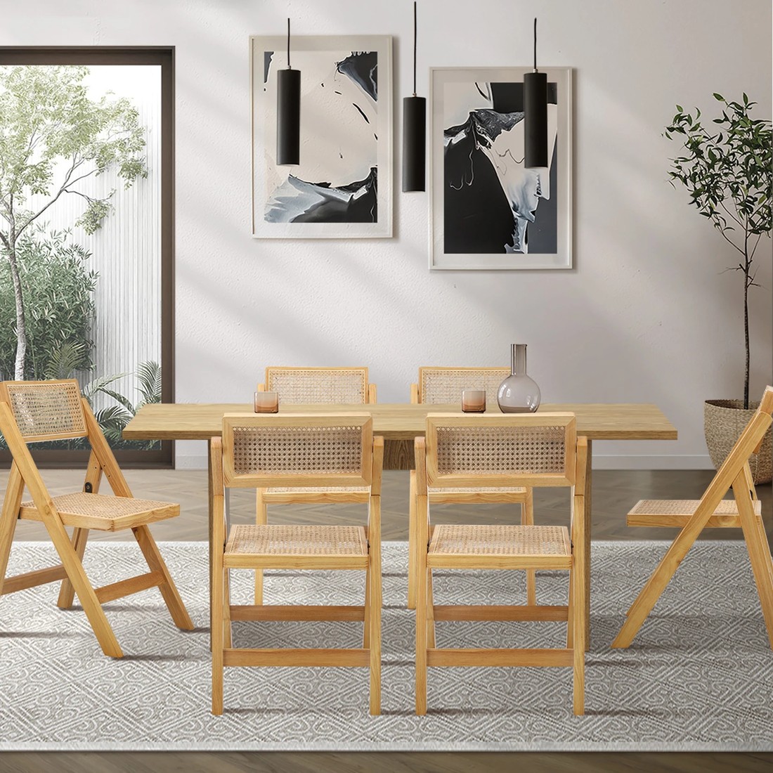 3 Oikiture 180cm Rectangular Dining Table With 6pcs Dining Chairs Foldable
 - Natural, 3 of 10